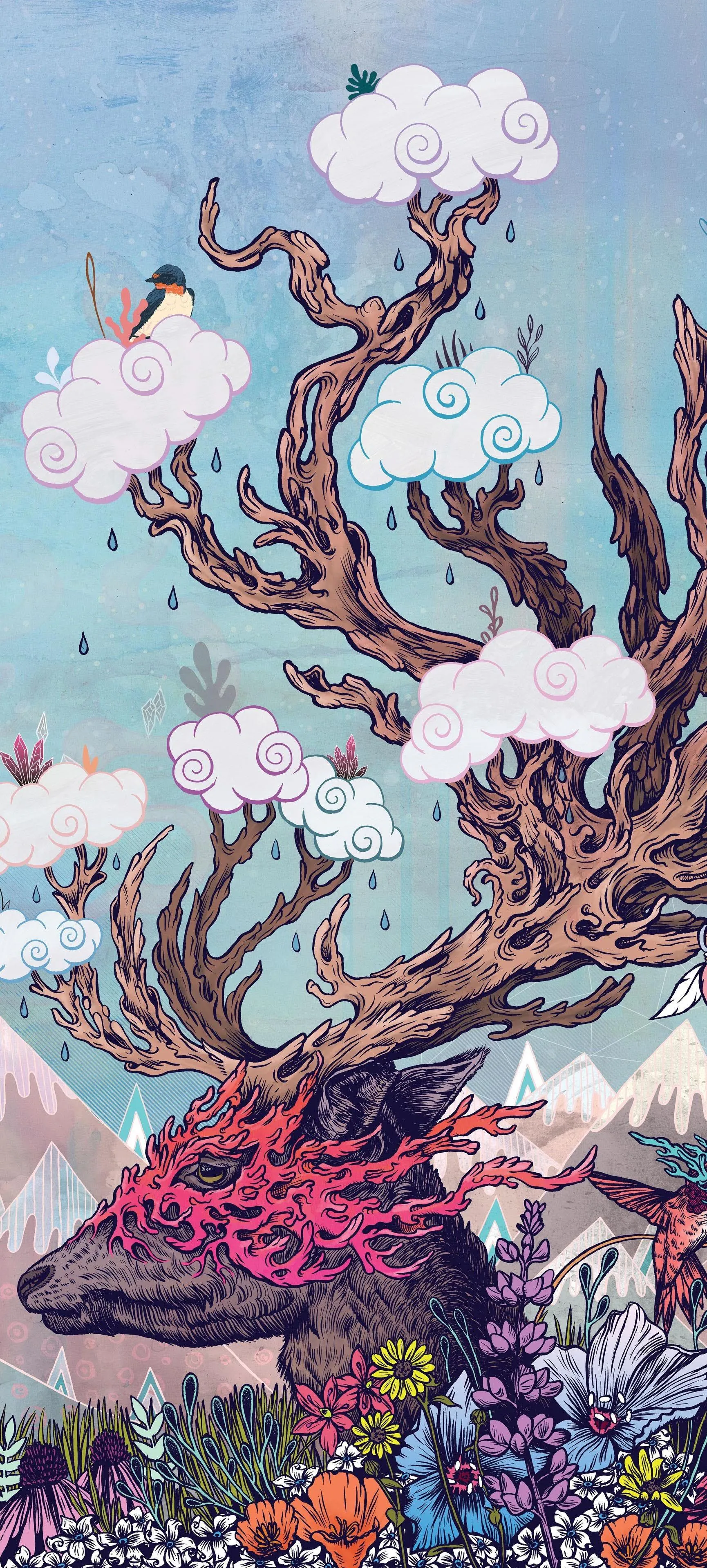 Fantasy Mountain Village with Clouds and Mythic Art