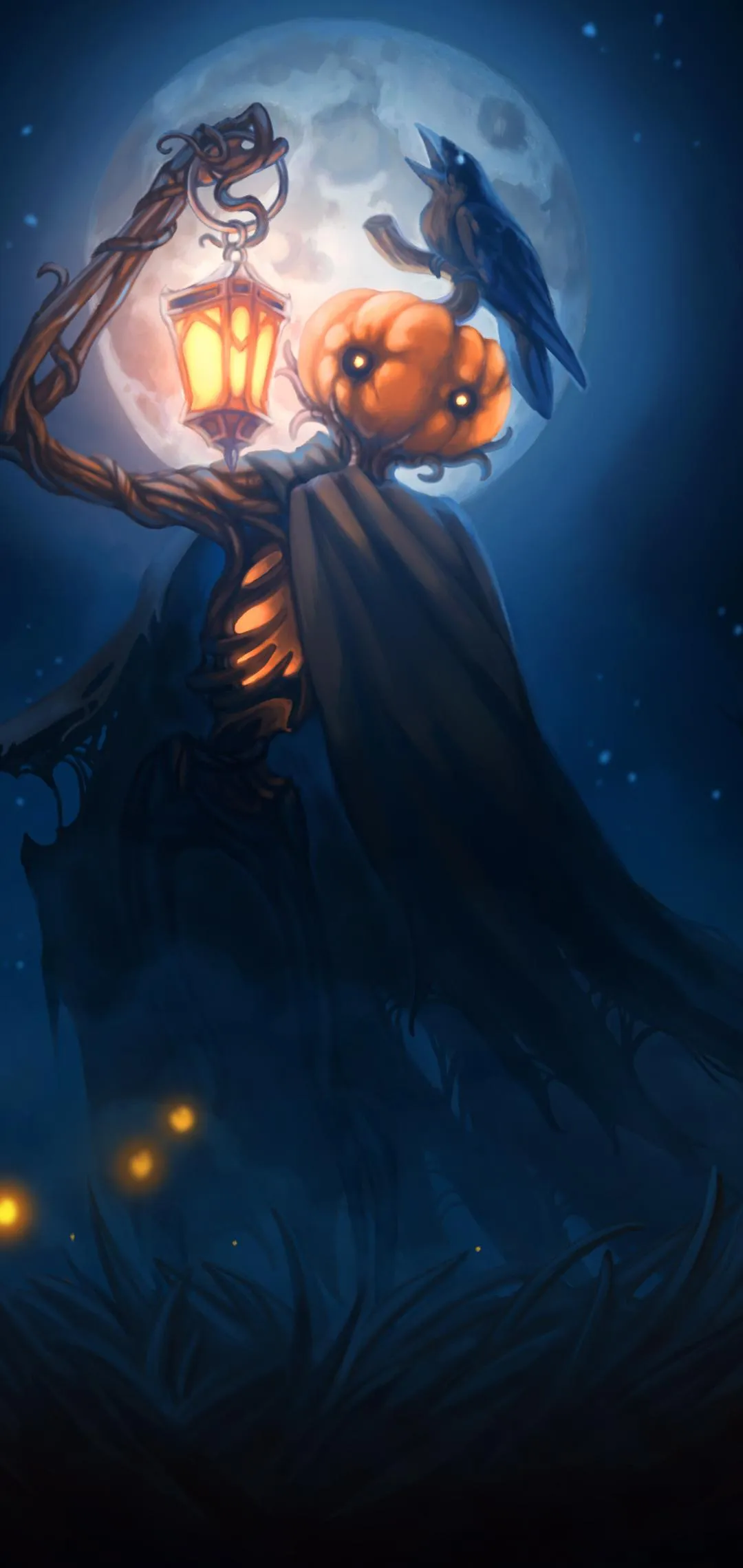 Fantasy Pumpkin Wizard Art Mobile Wallpaper HD Background