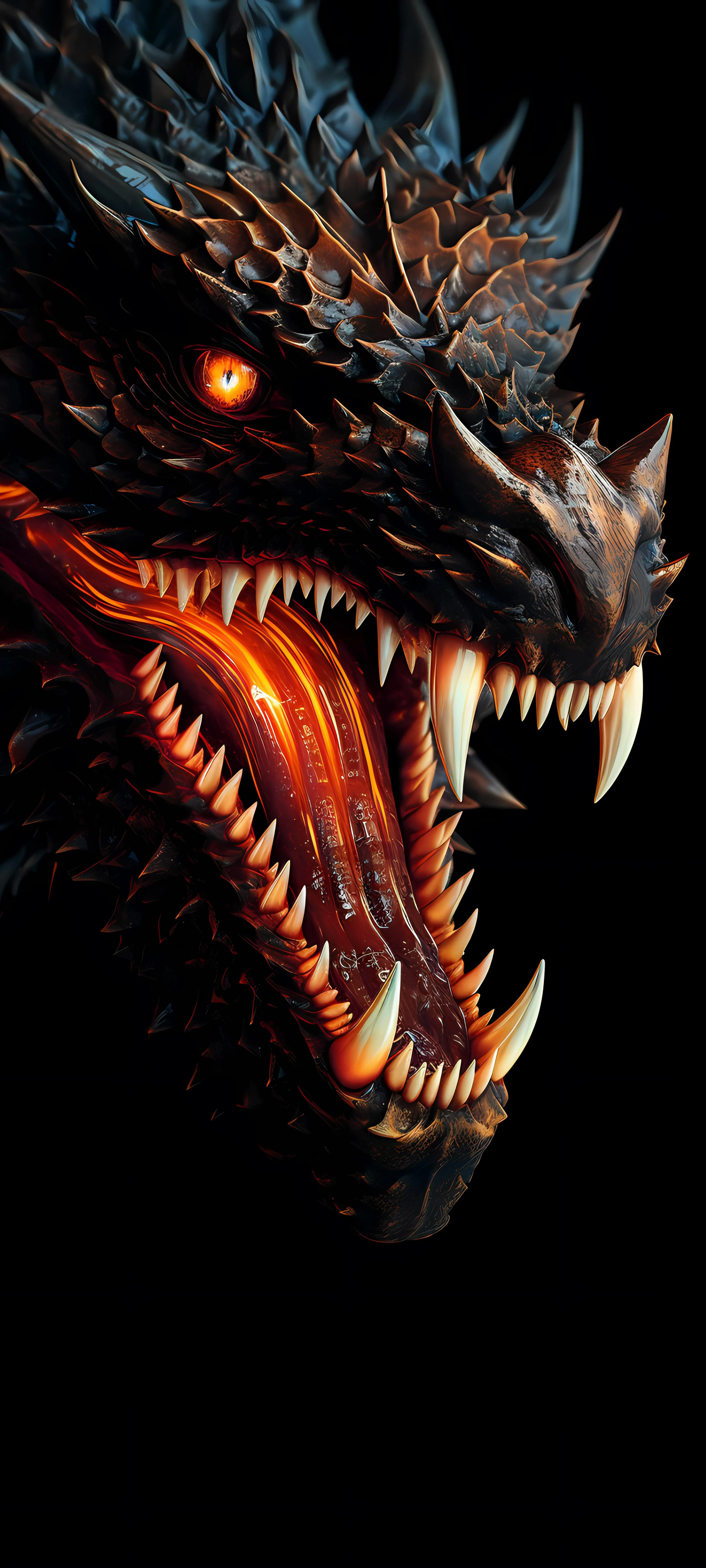 Ferocious Dragon Head with Sharp Teeth in Dark Background