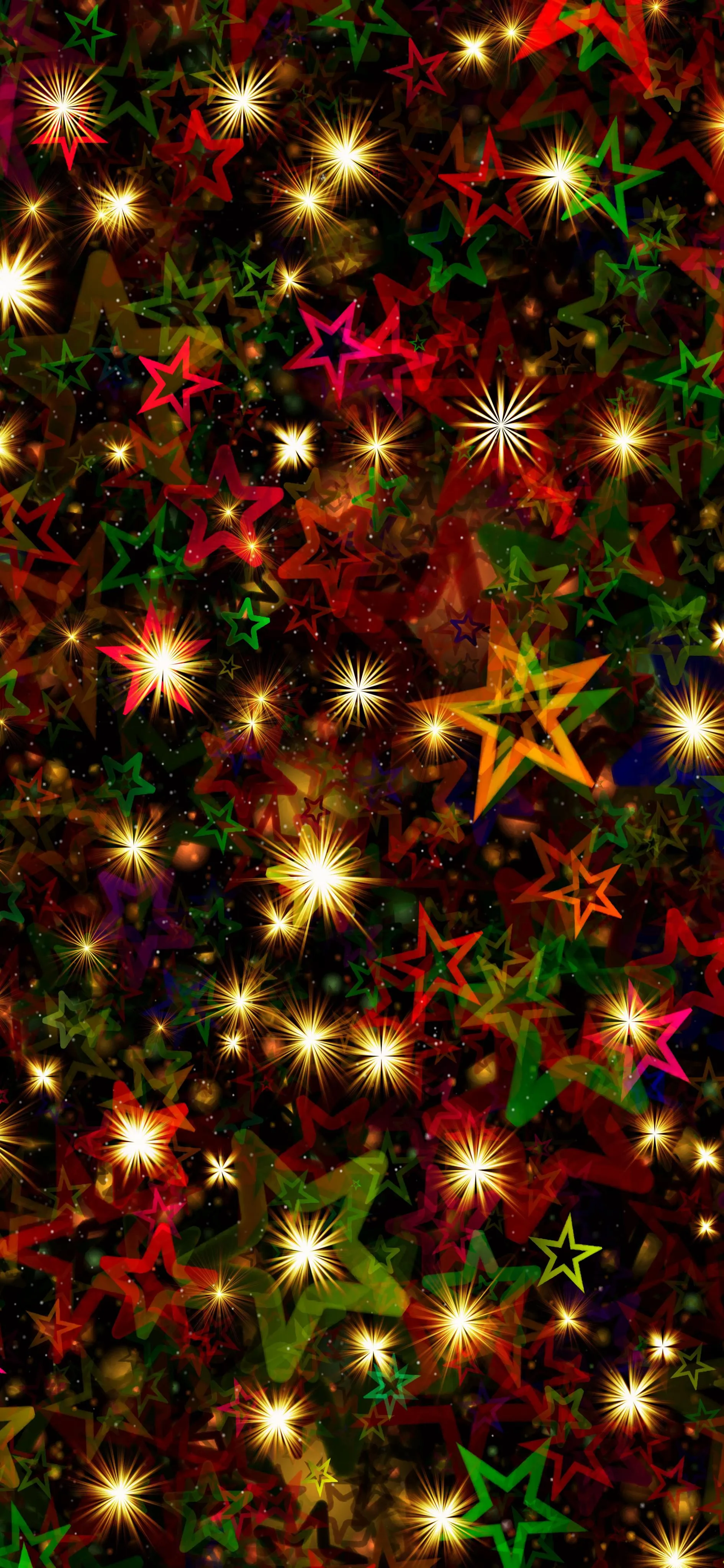 Festive Christmas Lights with Red and Gold Stars Wallpaper