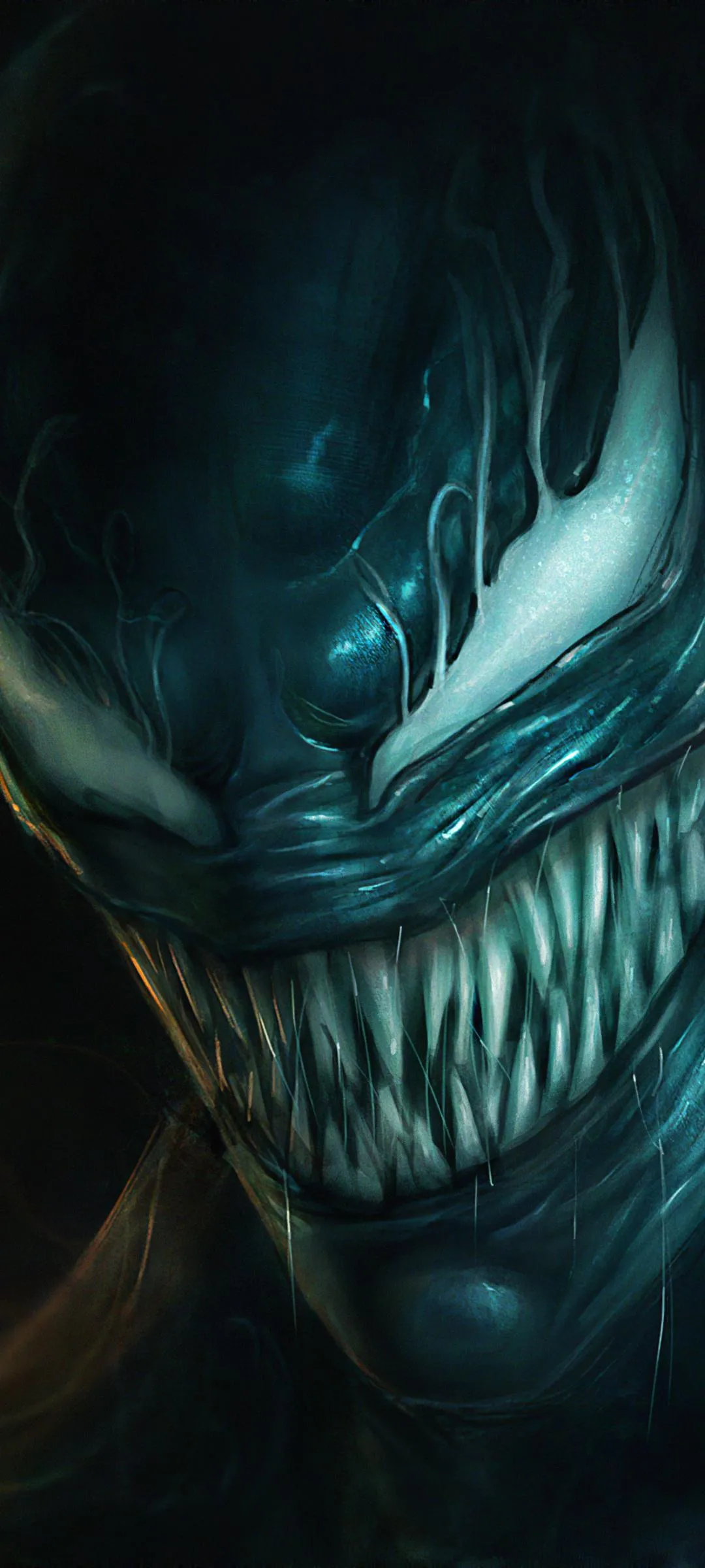 Fierce Alien Monster Close Up with Glowing Teeth and Eyes