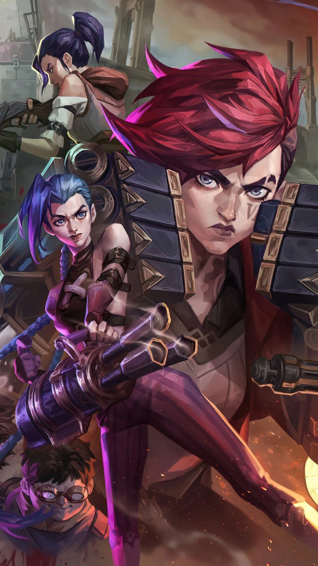 Fierce Animated Heroes Preparing for Battle in a Cityscape