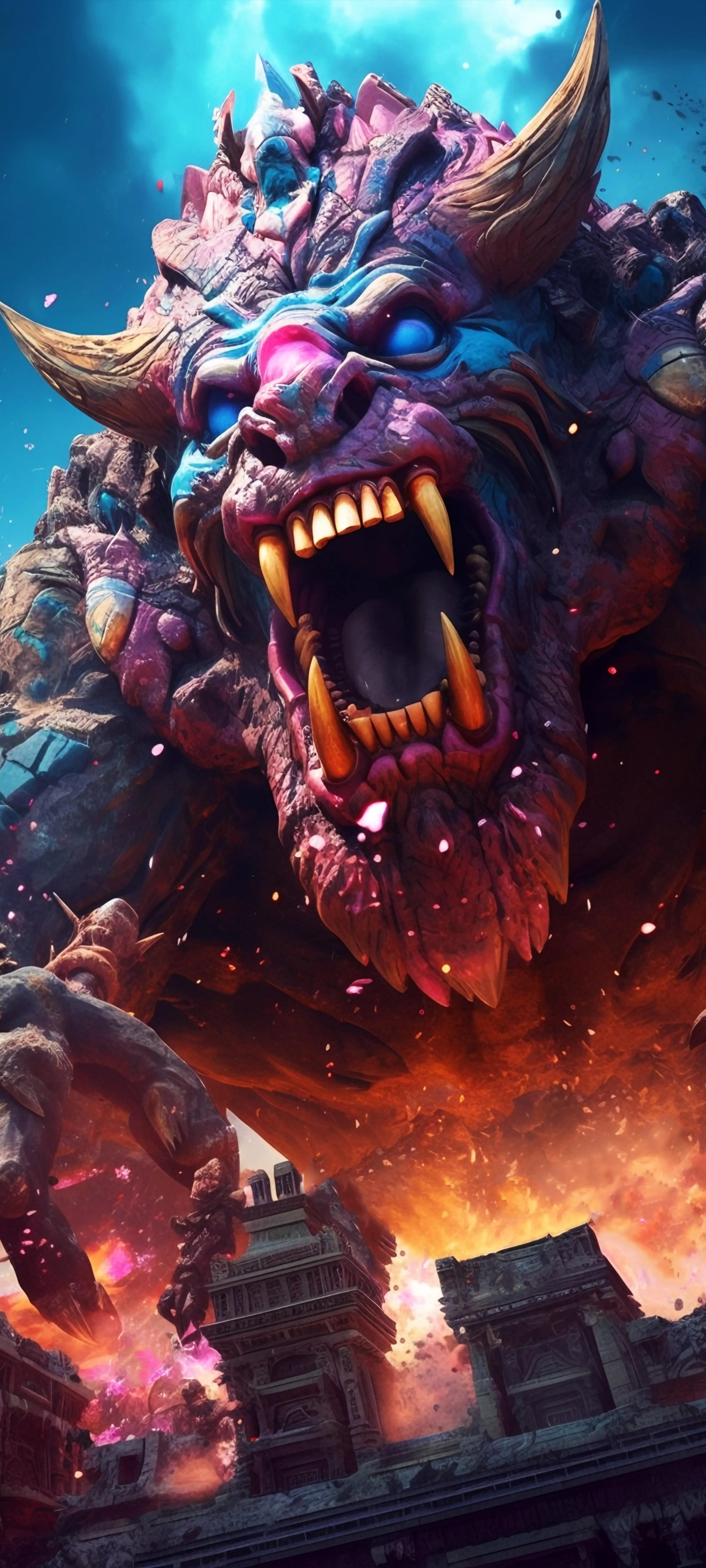 Fierce Beast with Fiery Aura in Fantasy Game Art Wallpaper