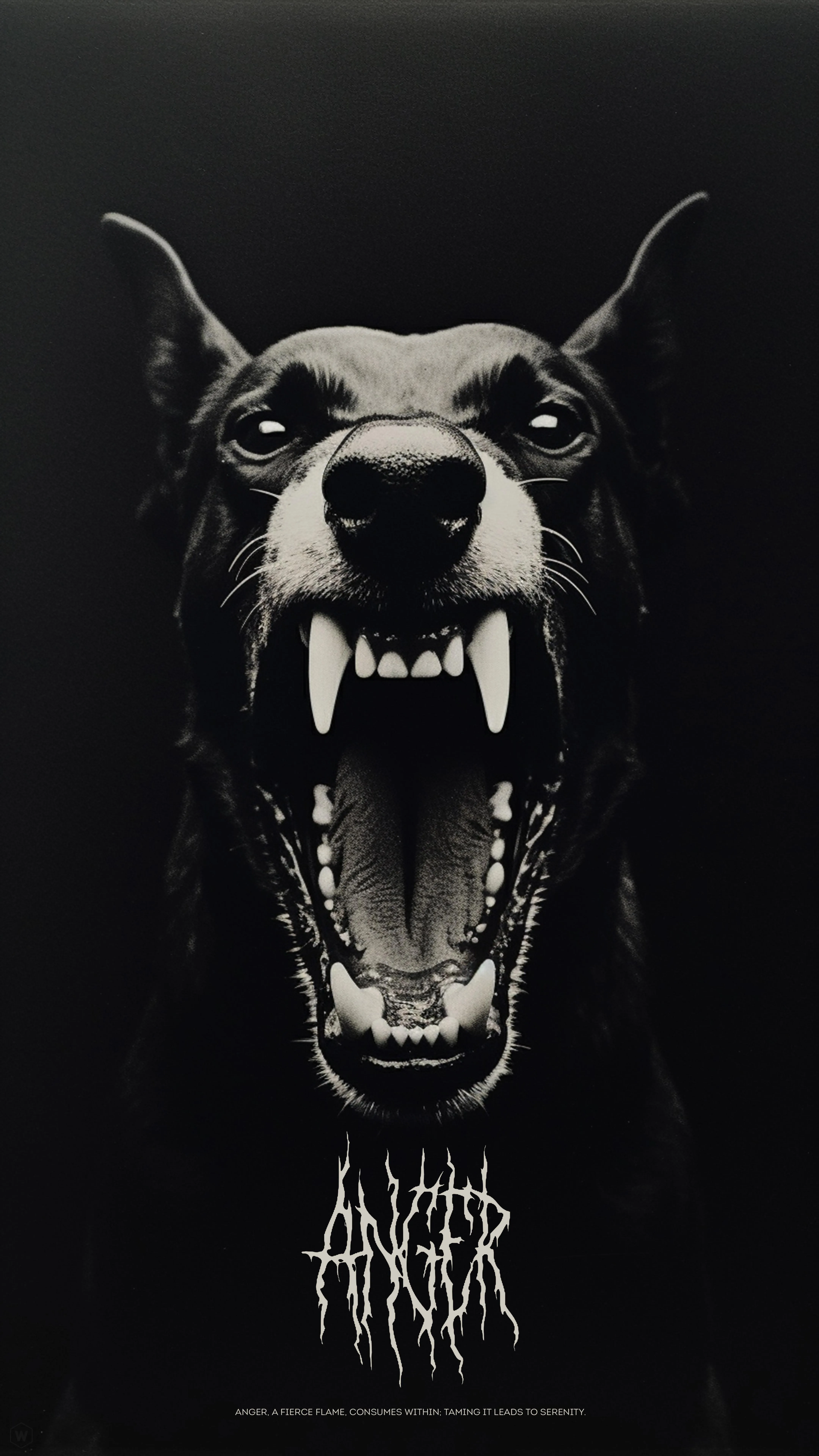 Fierce Black Dog Roaring with Expression on Dark Background