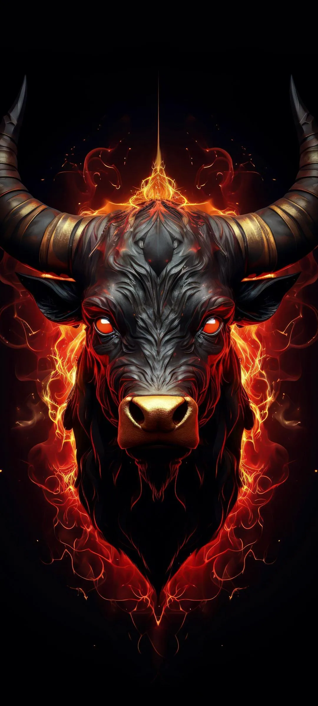 Fierce Infernal Bull Head Surrounded by Glowing Flames