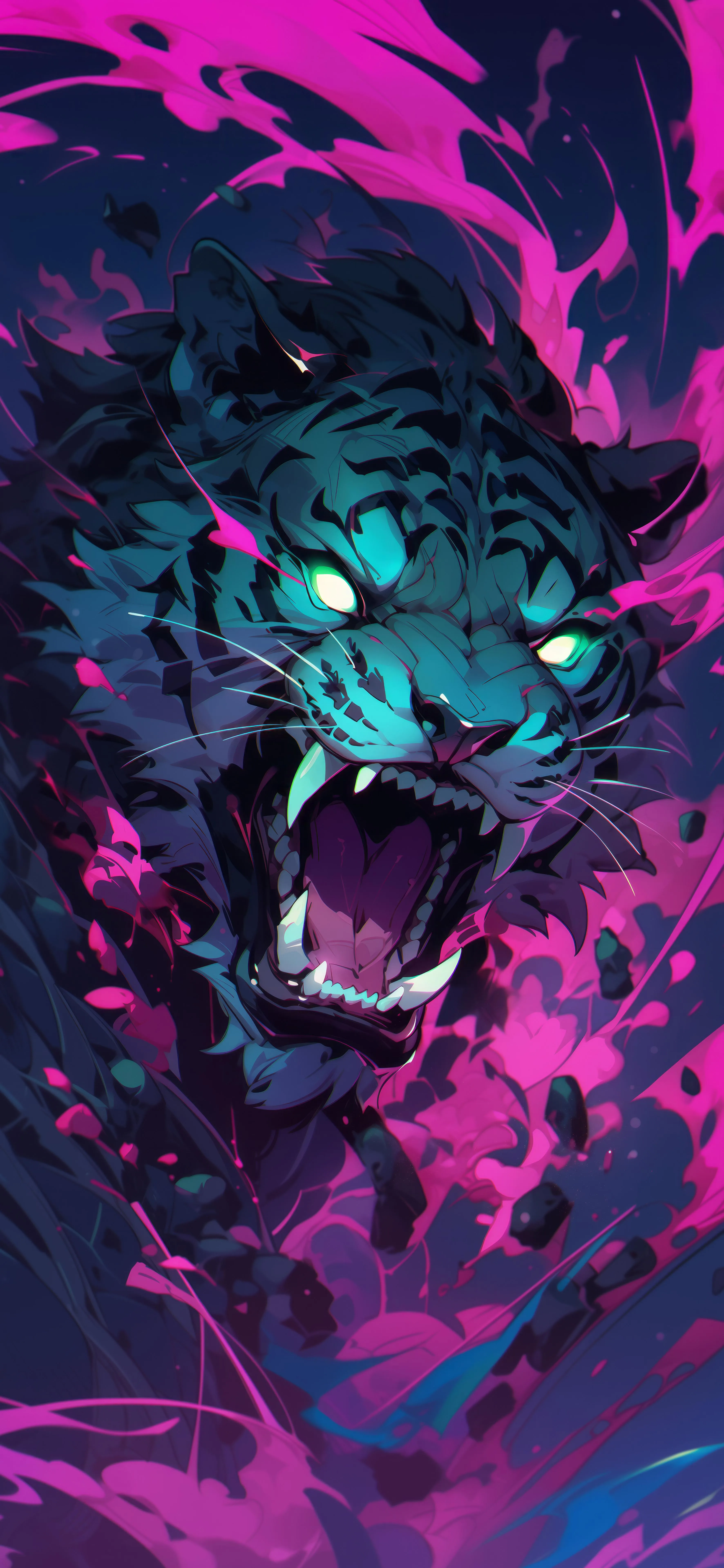 Fierce Roaring Panther in Glowing Neon Purple Mist Image