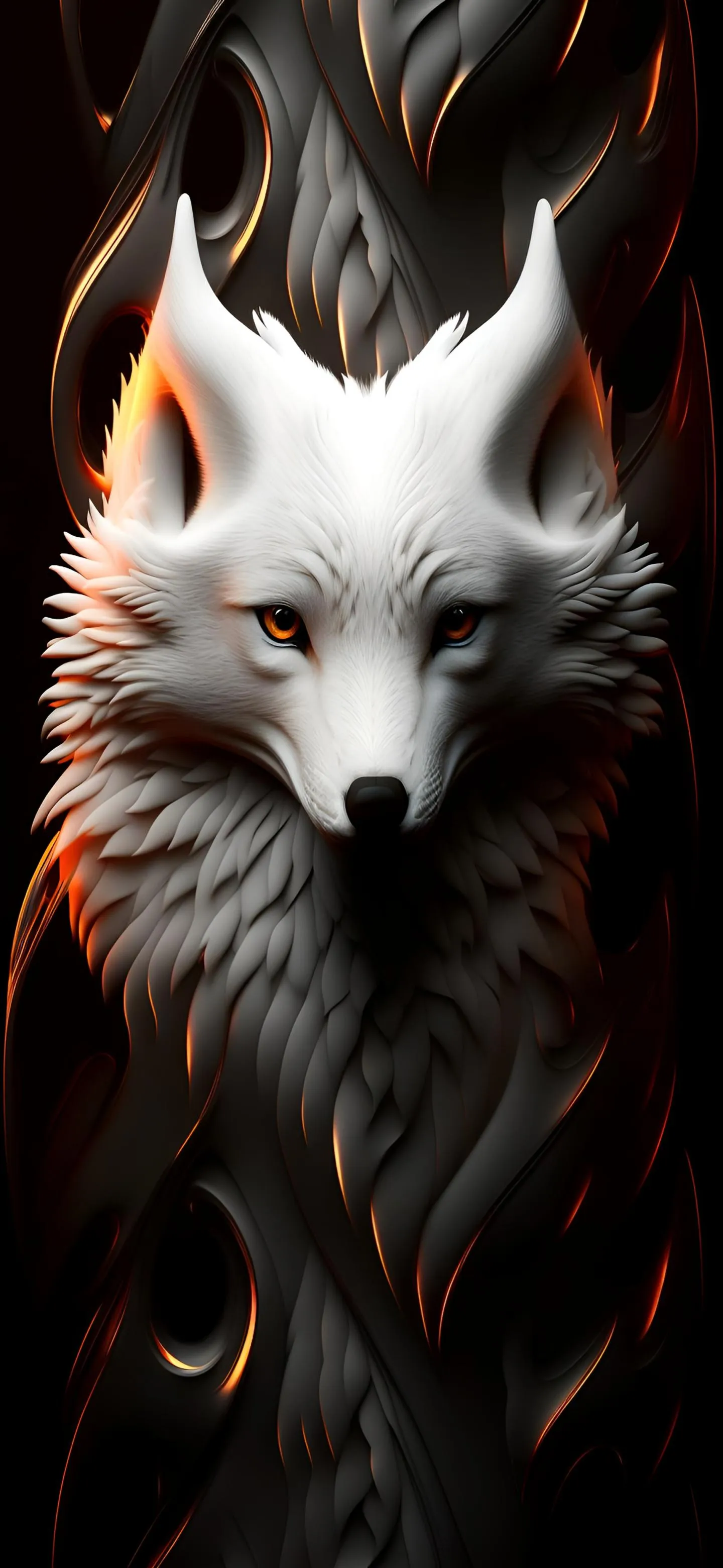 Fierce White Fox with Fiery Eyes and Dark Aura Wallpaper