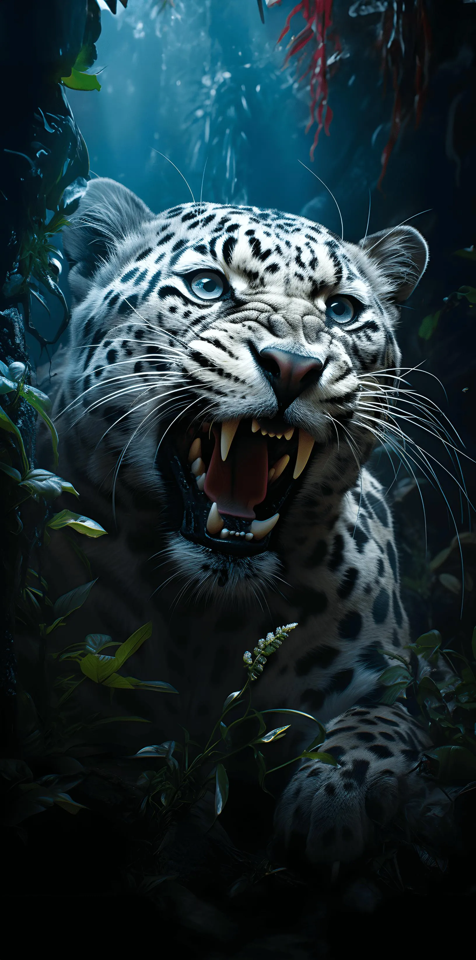 Fierce White Tiger in Shadows Wildlife Power Wallpaper
