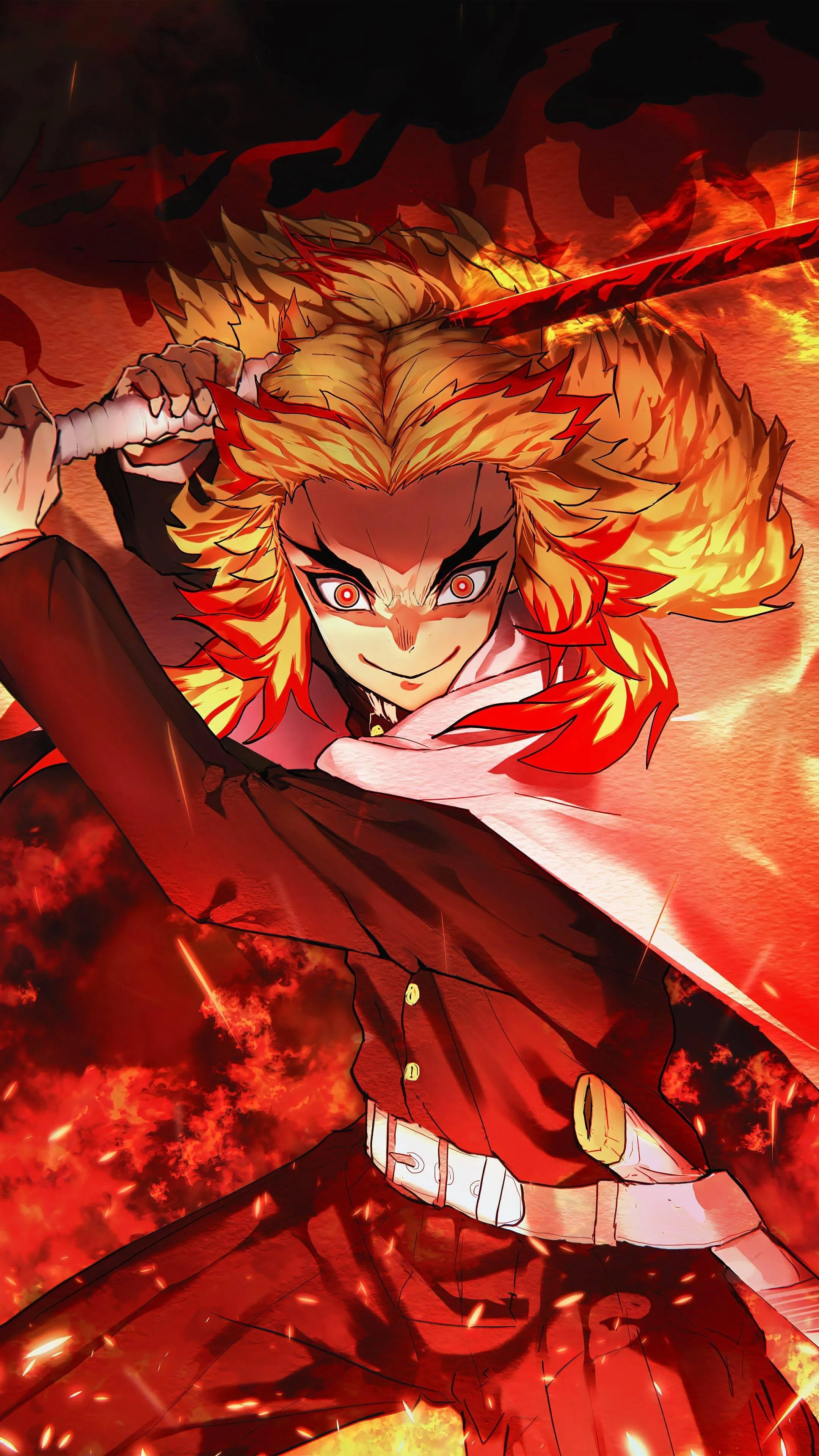 Fiery Anime Warrior Surrounded by Intense Blazing Energy