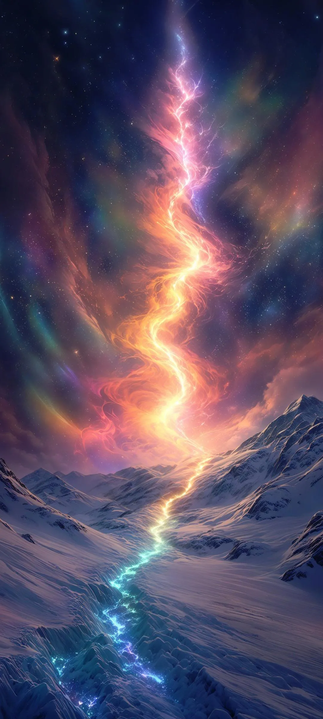 Fiery Cosmic Path Leading Toward Distant Darkened Horizon