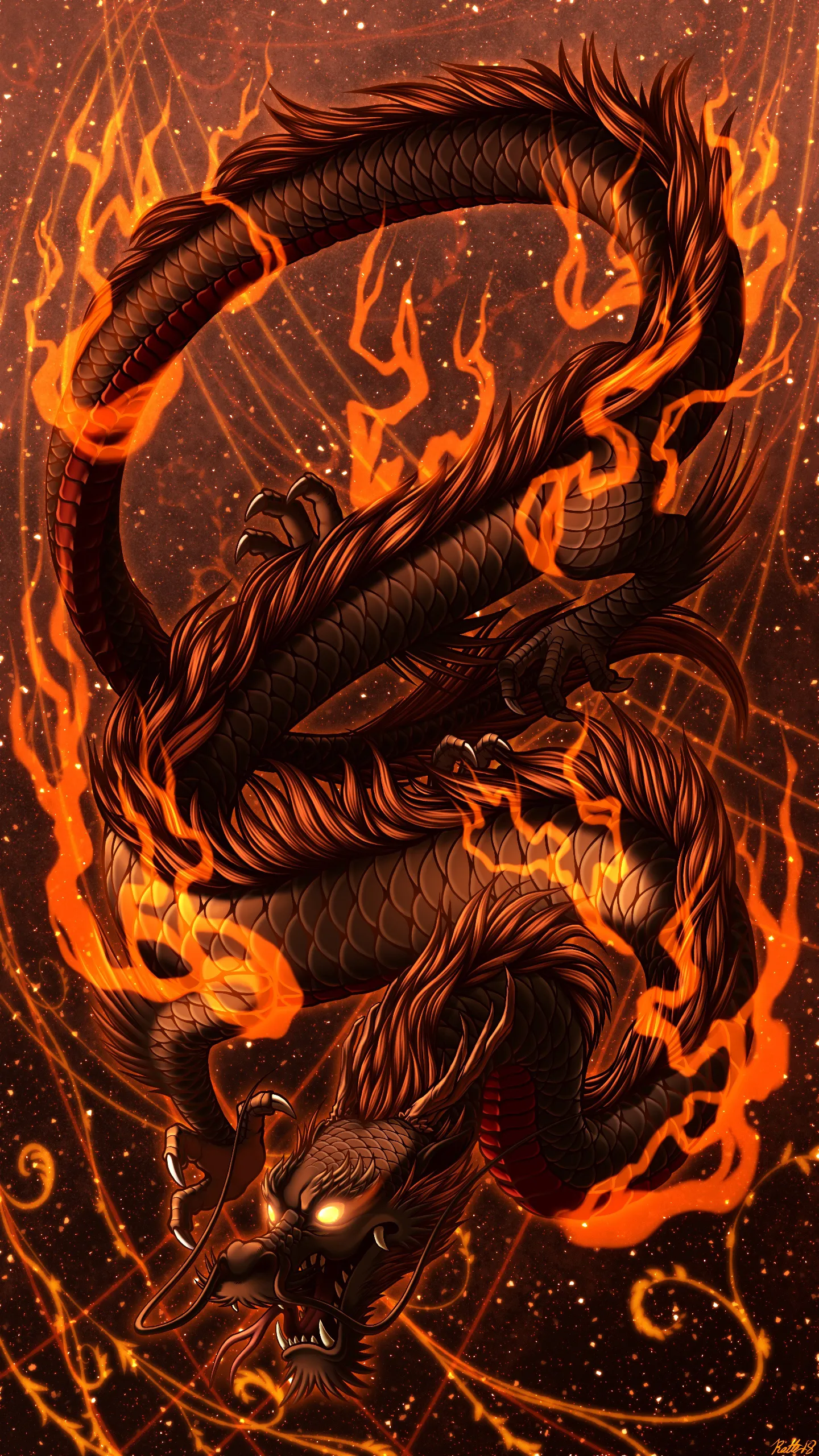 Fiery Dragon Art Illustration for Mobile Phone Wallpaper