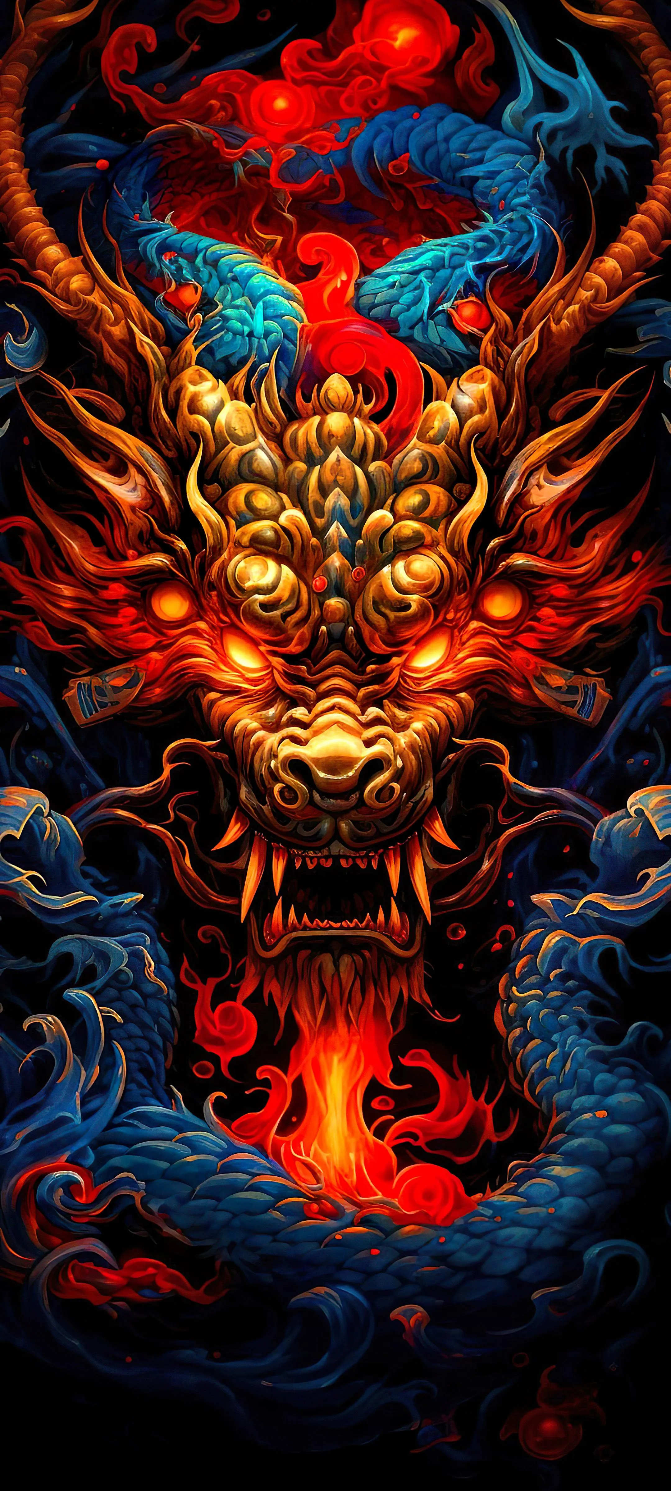 Fiery Dragon in Mythological Detailed Digital Artwork