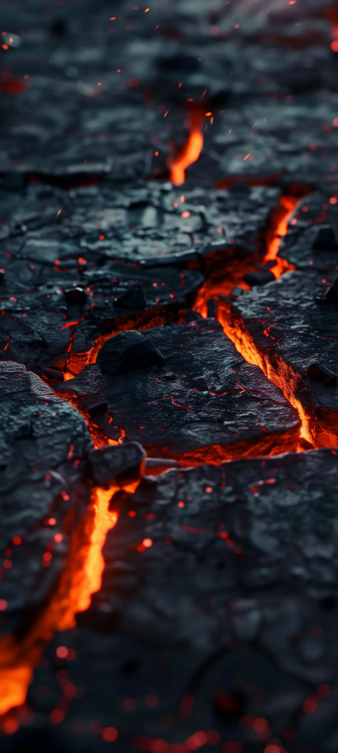 Fiery Lava Cracks on Dark Volcanic Ground Wallpaper