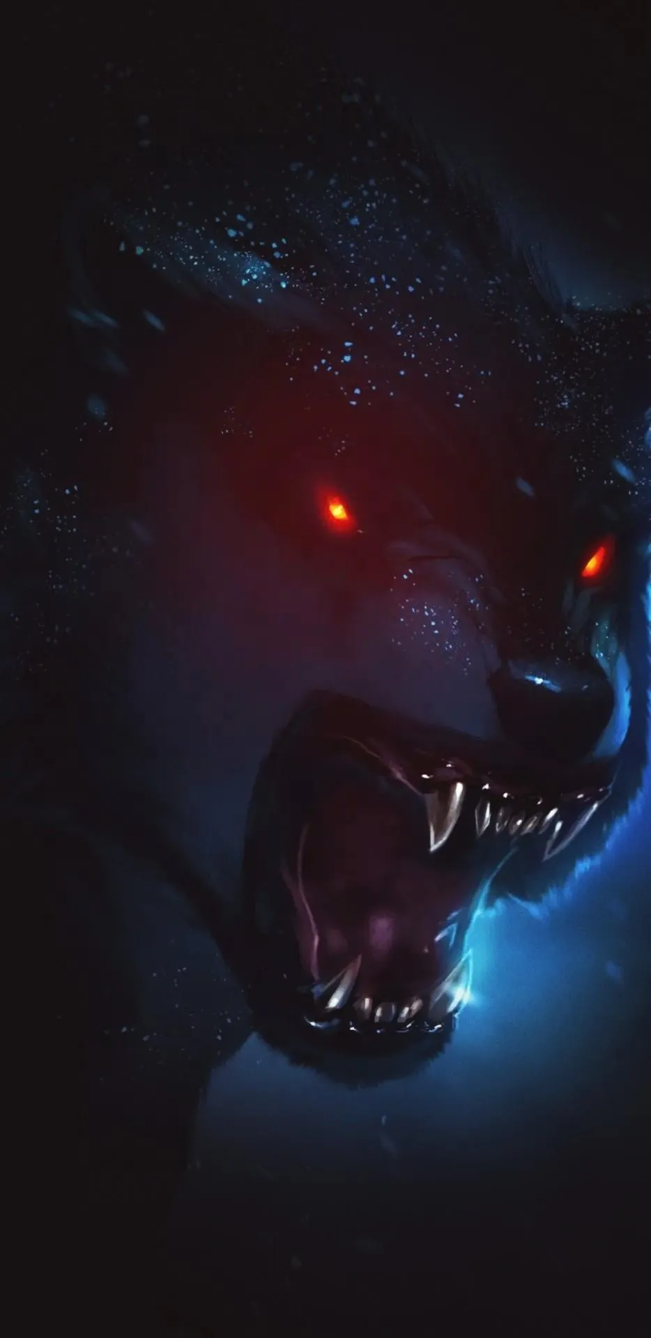 Fiery Monster Face Emerging from Dark Background Wallpaper