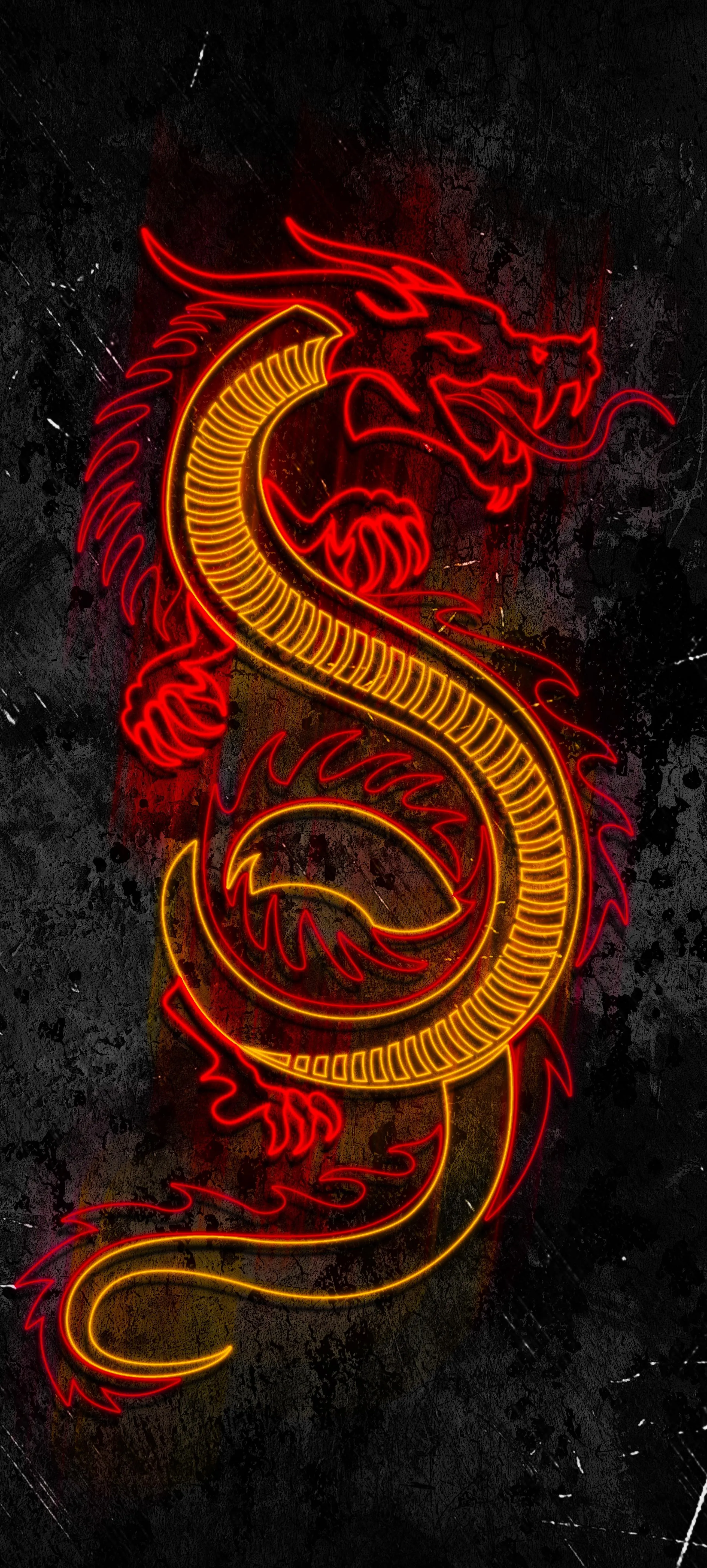 Fiery Red Chinese Dragon Artwork on Black Wallpaper