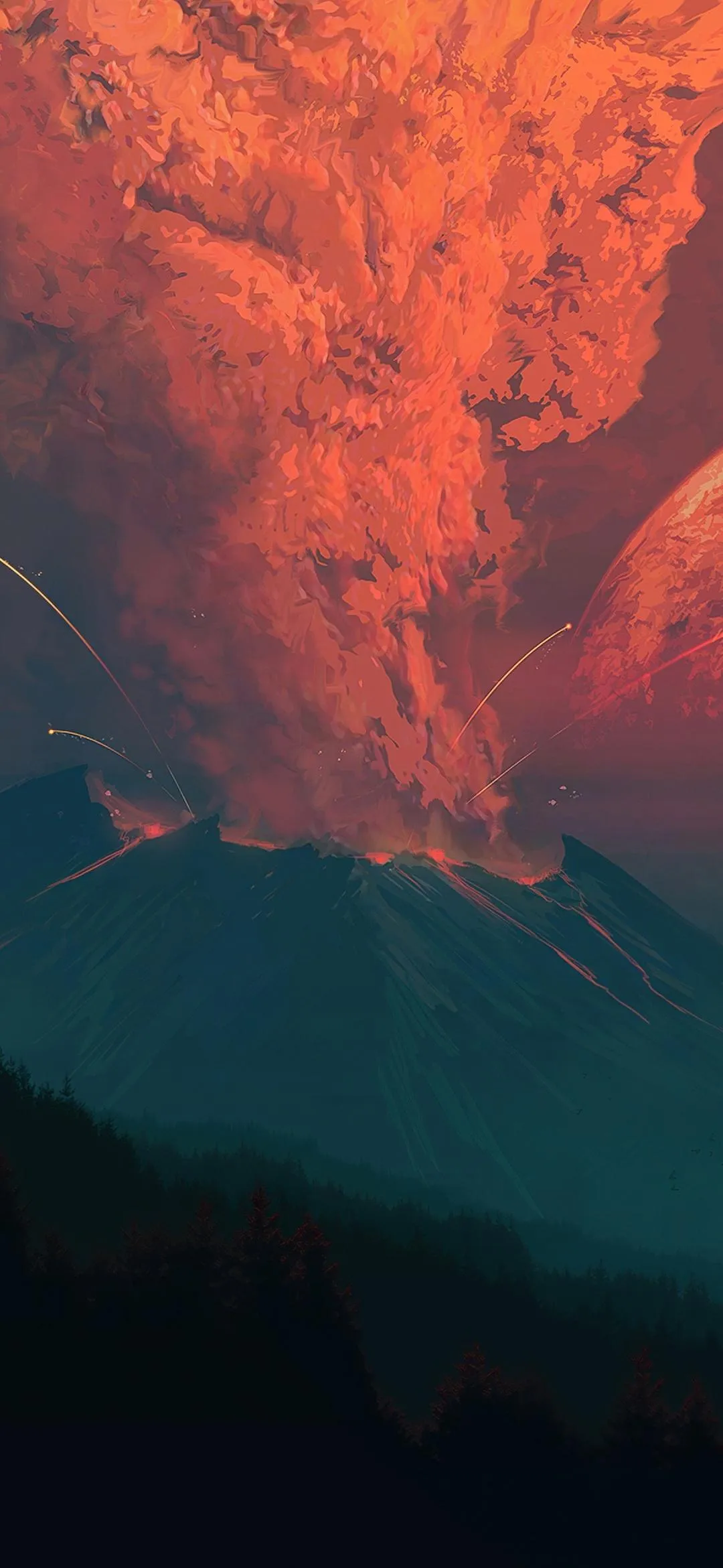 Fiery Red Volcano Erupting Under Smoke Filled Sky Wallpaper
