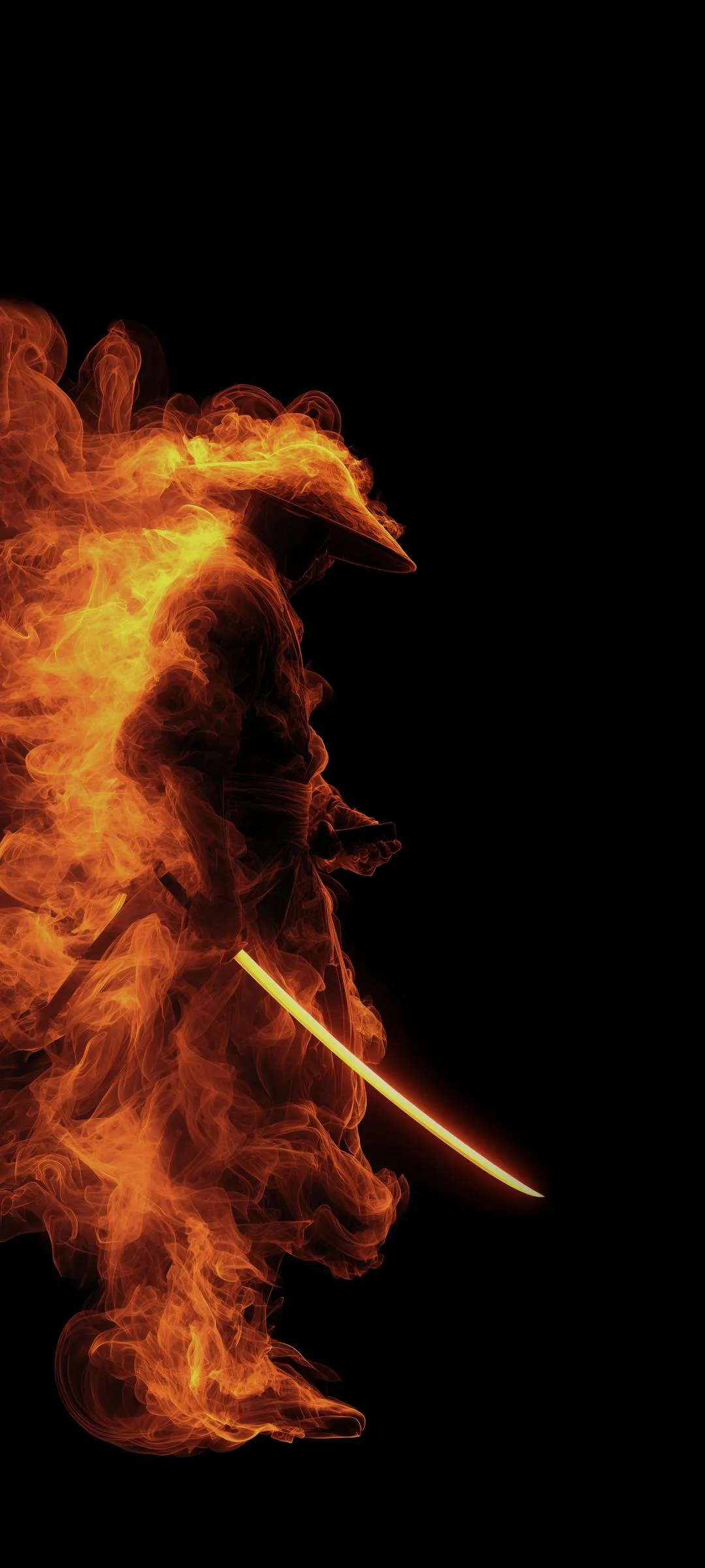 Fiery Samurai Silhouette Made of Glowing Flames Wallpaper