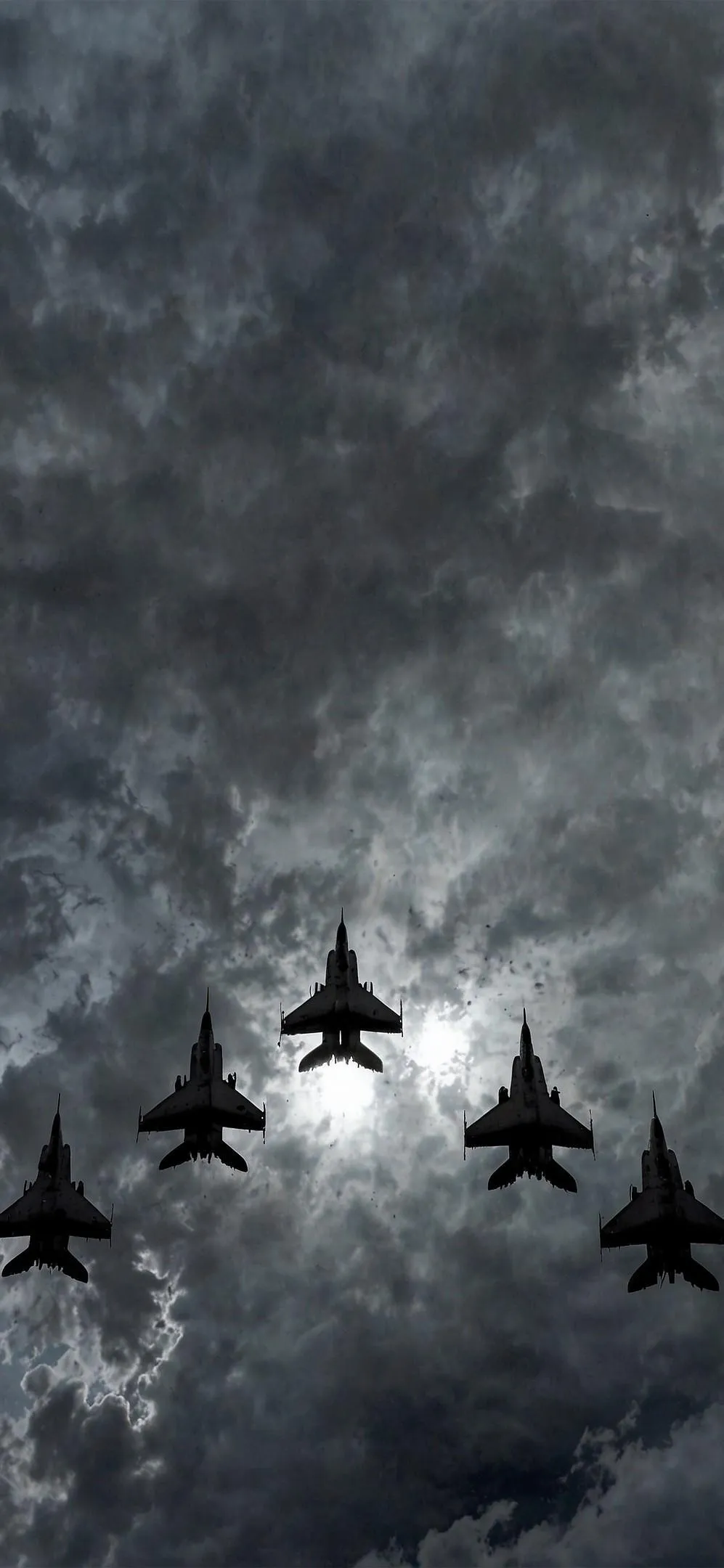 Fighter Jets Flying in Grey Cloudy Sky Scene Wallpaper