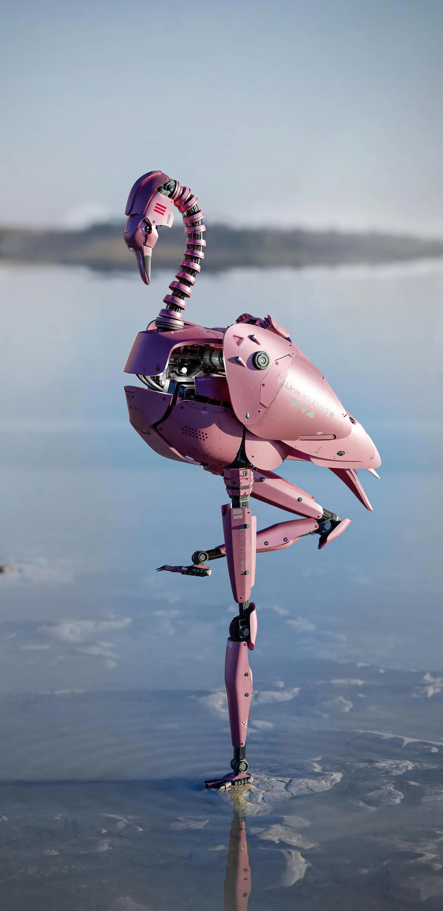 Flamingo Standing Alone in Water Reflecting Peacefully