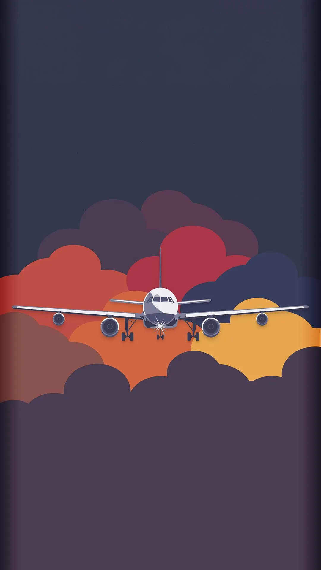 Flat Art Mountains with Flying Plane Sunset Scene Wallpaper