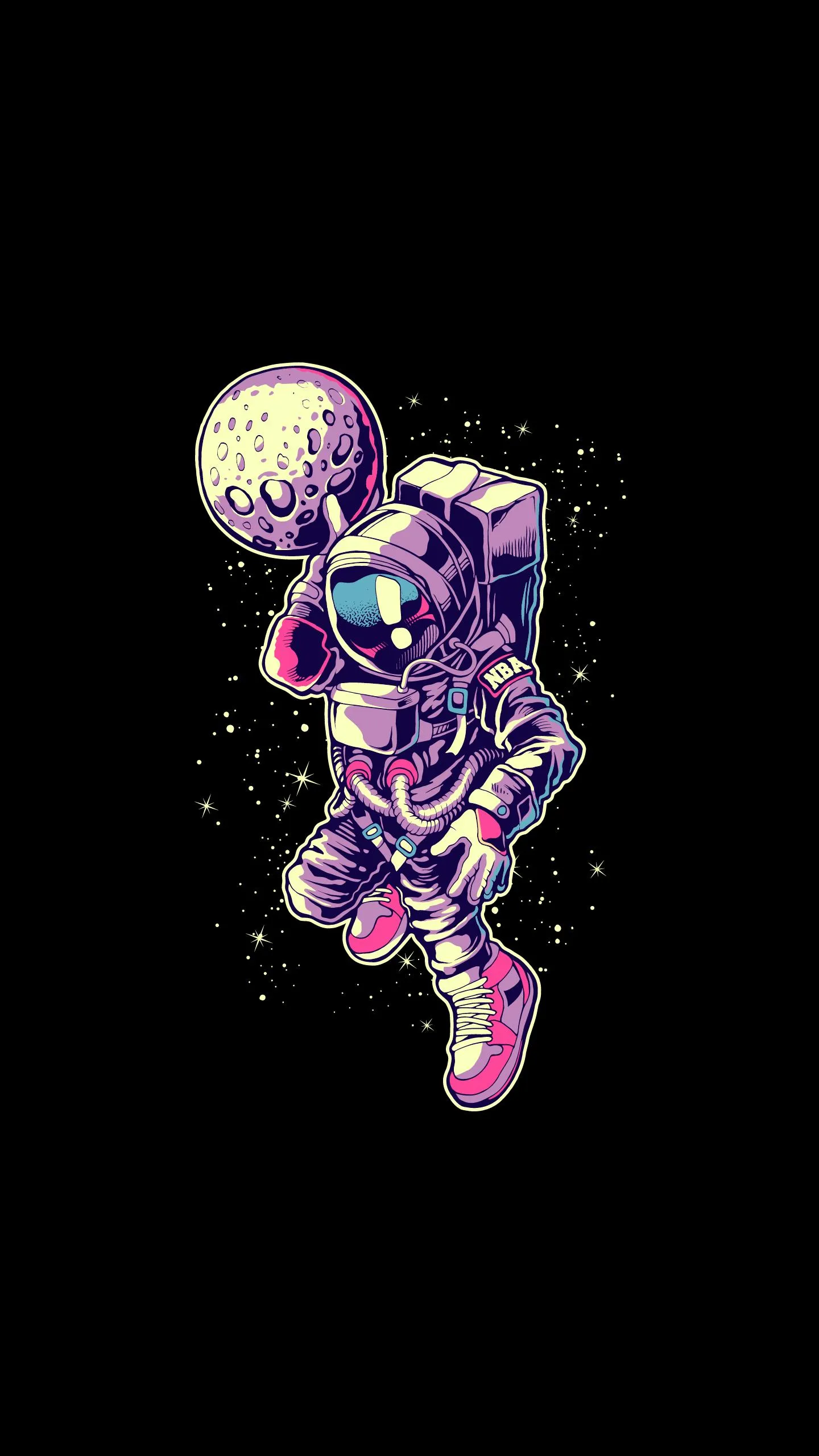 Floating Astronaut in Galaxy Theme with Stars Around