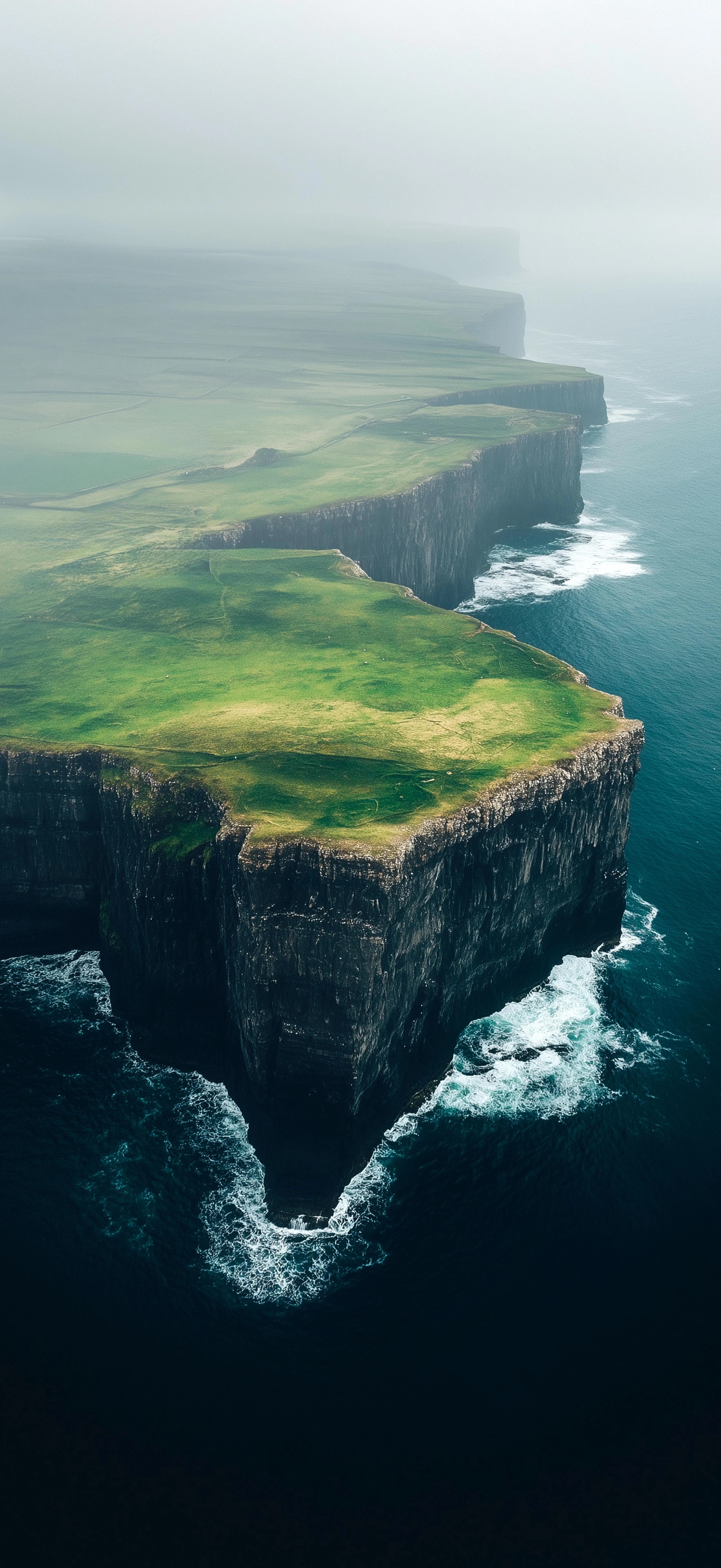 Floating Island with Lush Green Grass Over Ocean Waves