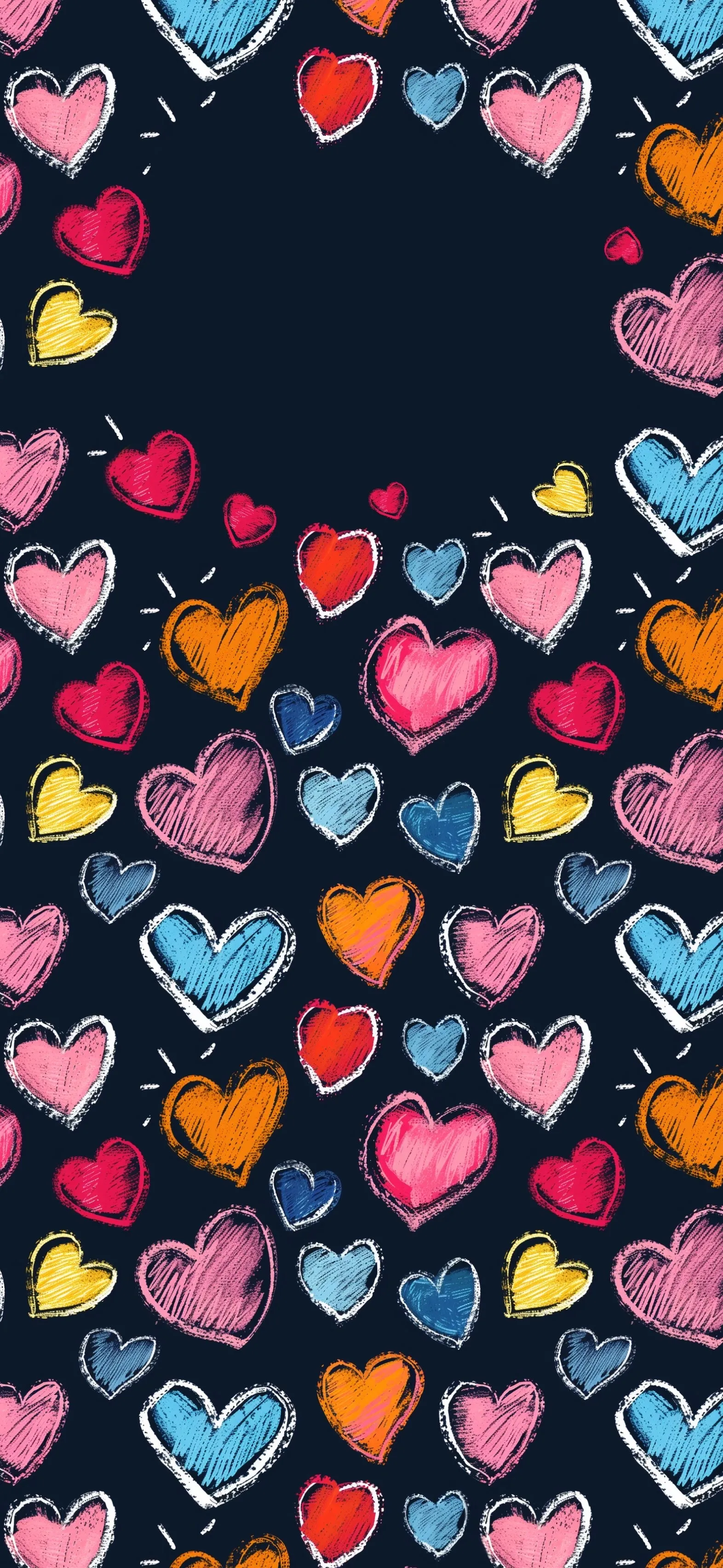 Floating Multicolored Hearts on Black Background Wallpaper