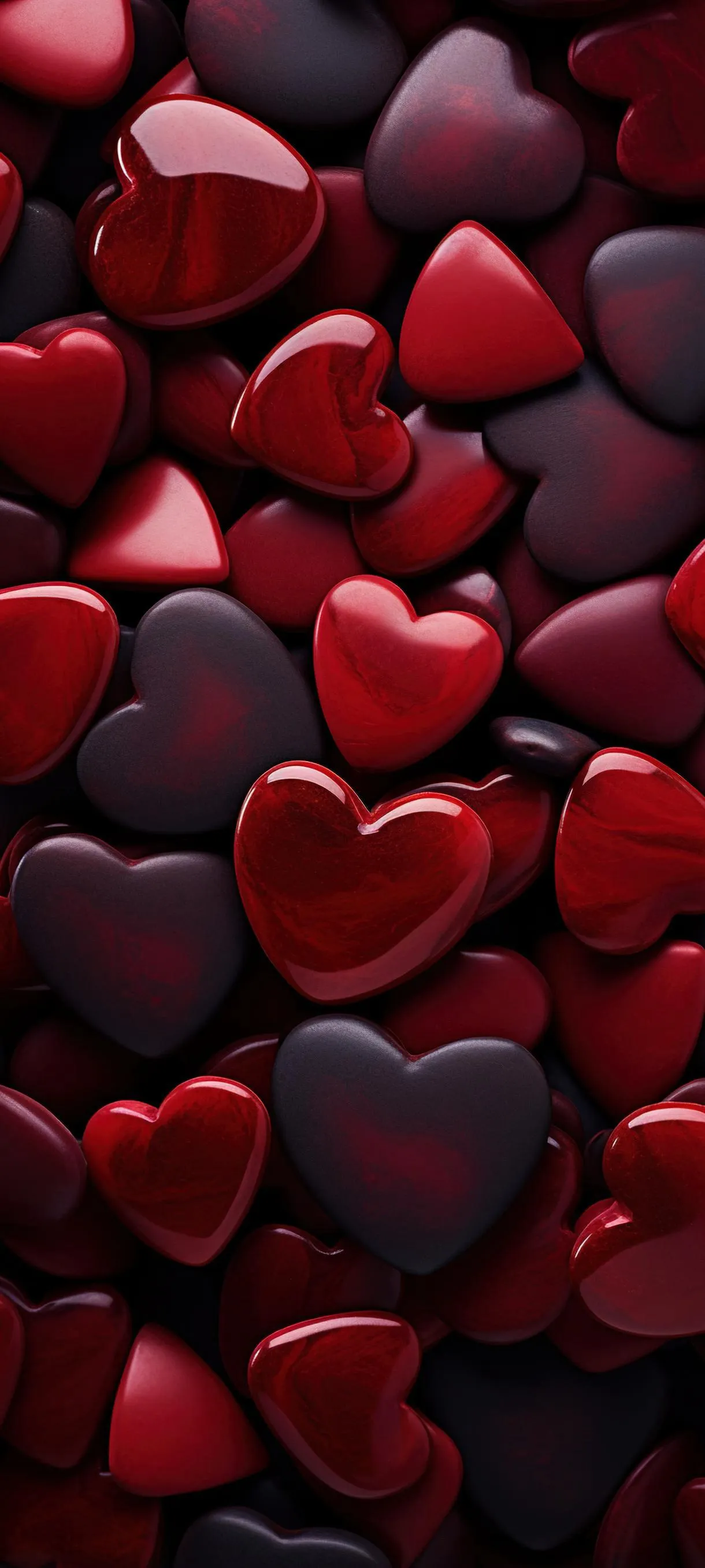 Floating Red Hearts on Black Background of Love Wallpaper