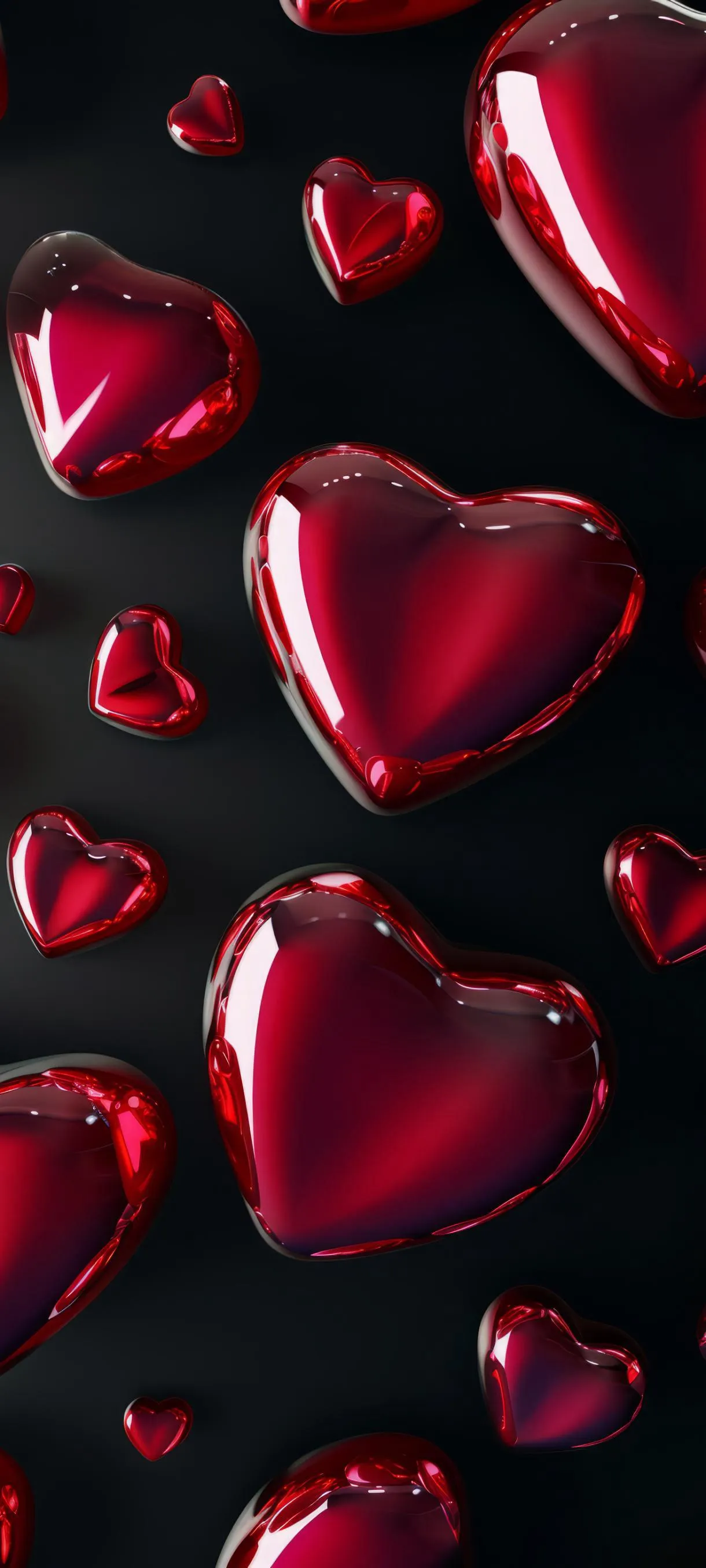 Floating Red Hearts on Black HD Free Romantic Wallpaper