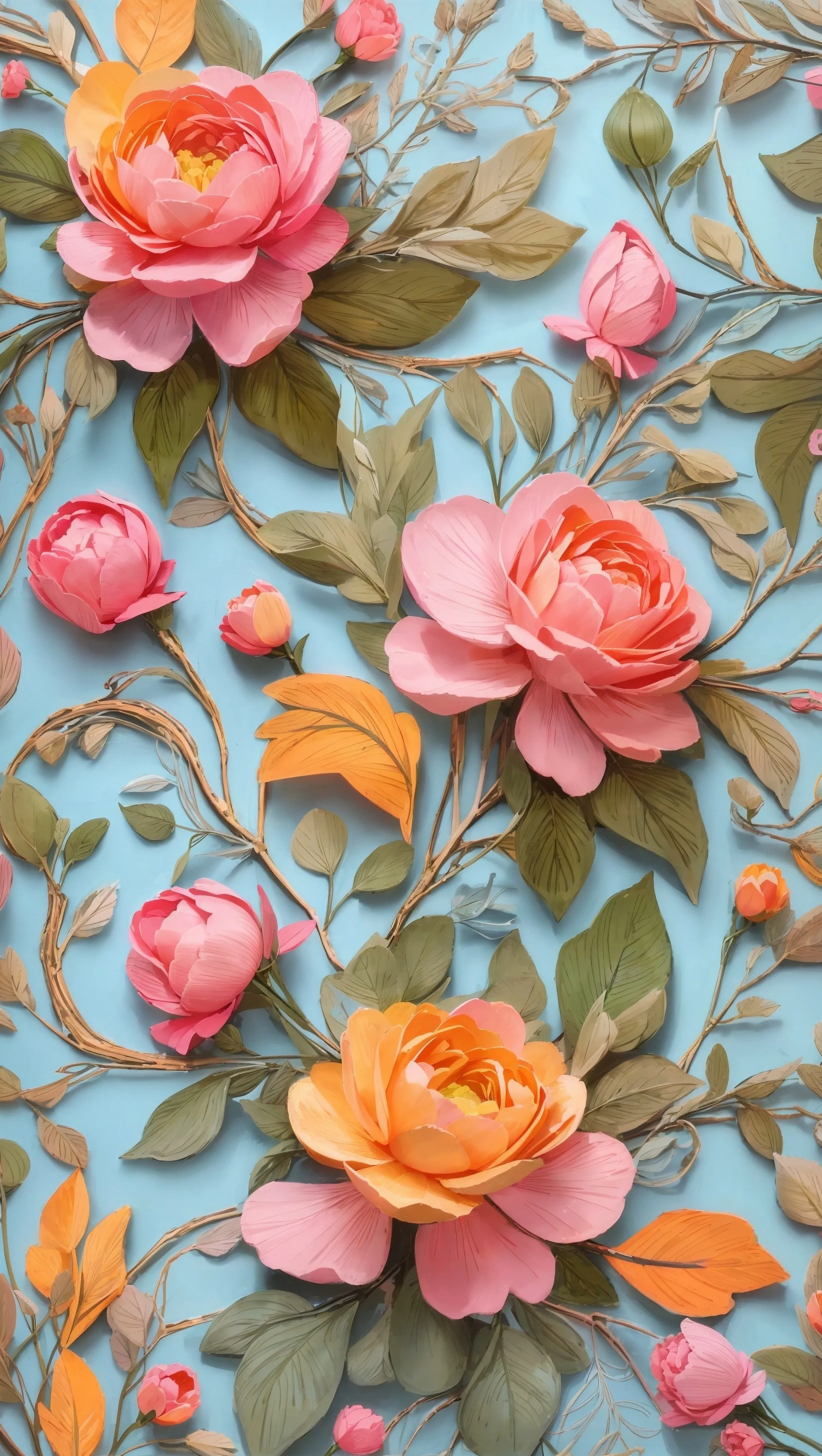 Floral Design with Pink Roses for Aesthetic Lovers Wallpaper