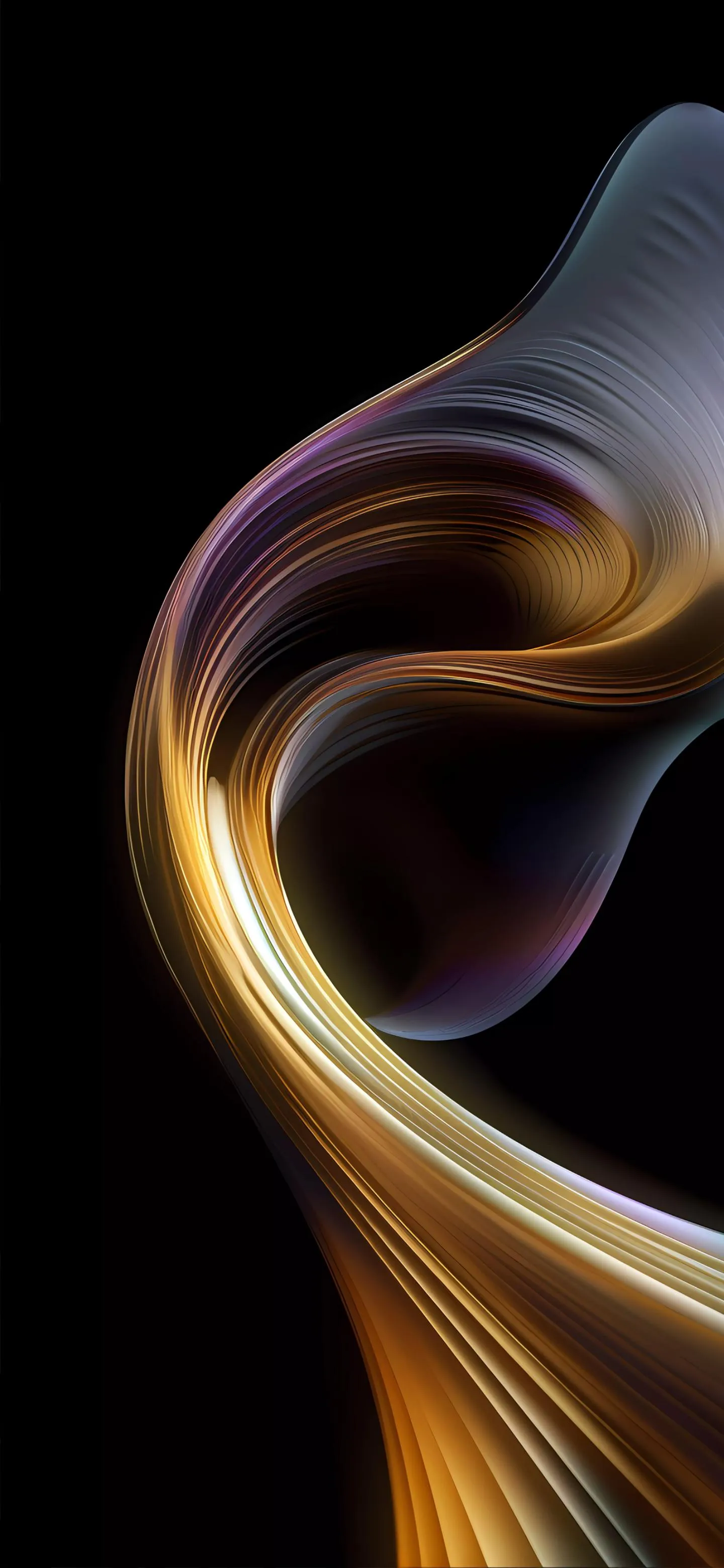 Flowing abstract golden wave on dark backdrop Wallpaper