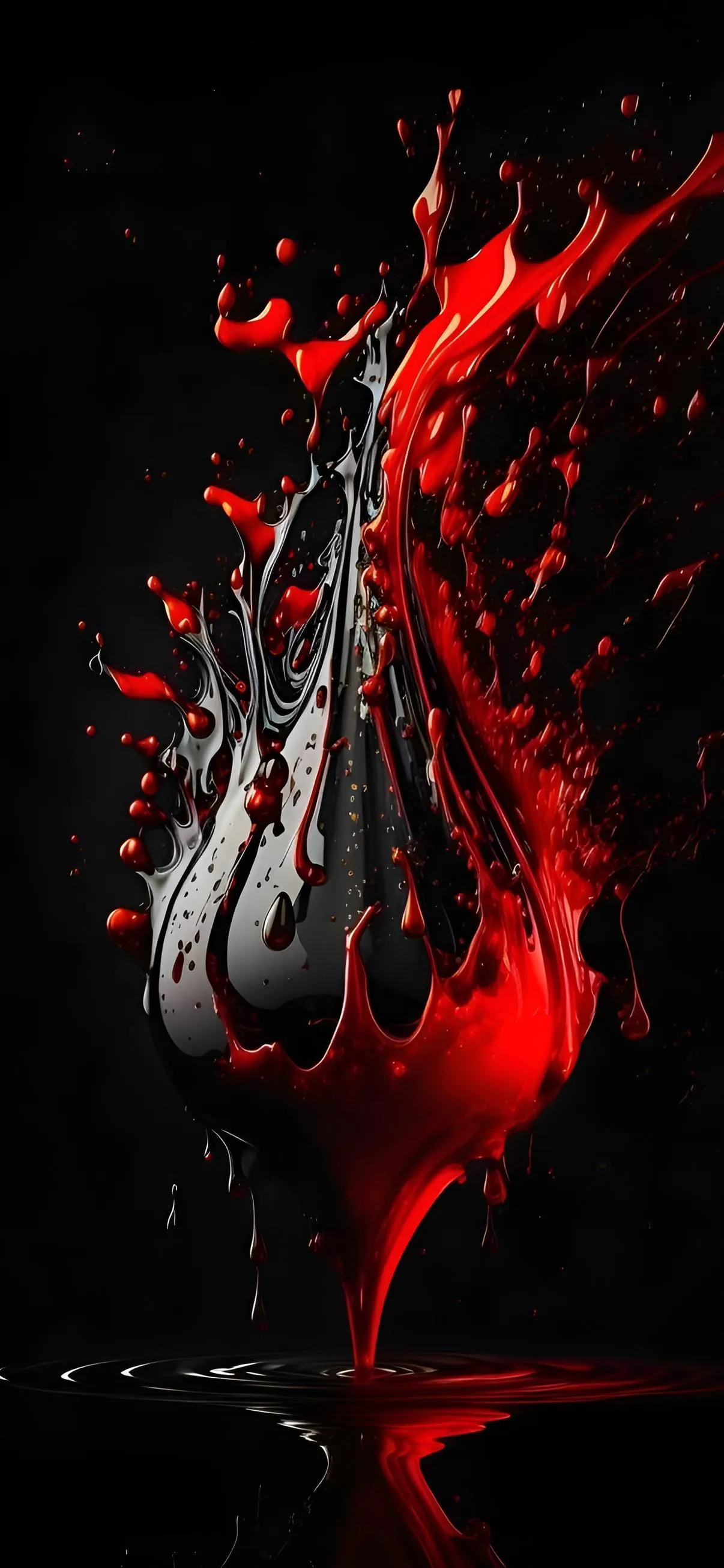 Fluid Art Explosion Red and Black Liquid Splash on Dark