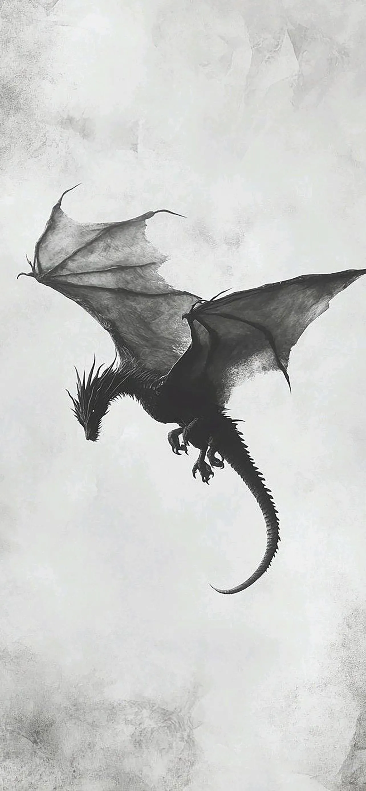 Flying Dragon in Monochrome Fantasy Ink Illustration