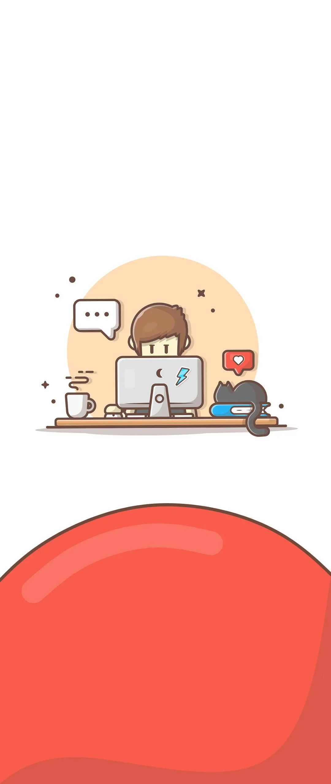 Focused Man Cartoon Wallpaper with Red and White Theme