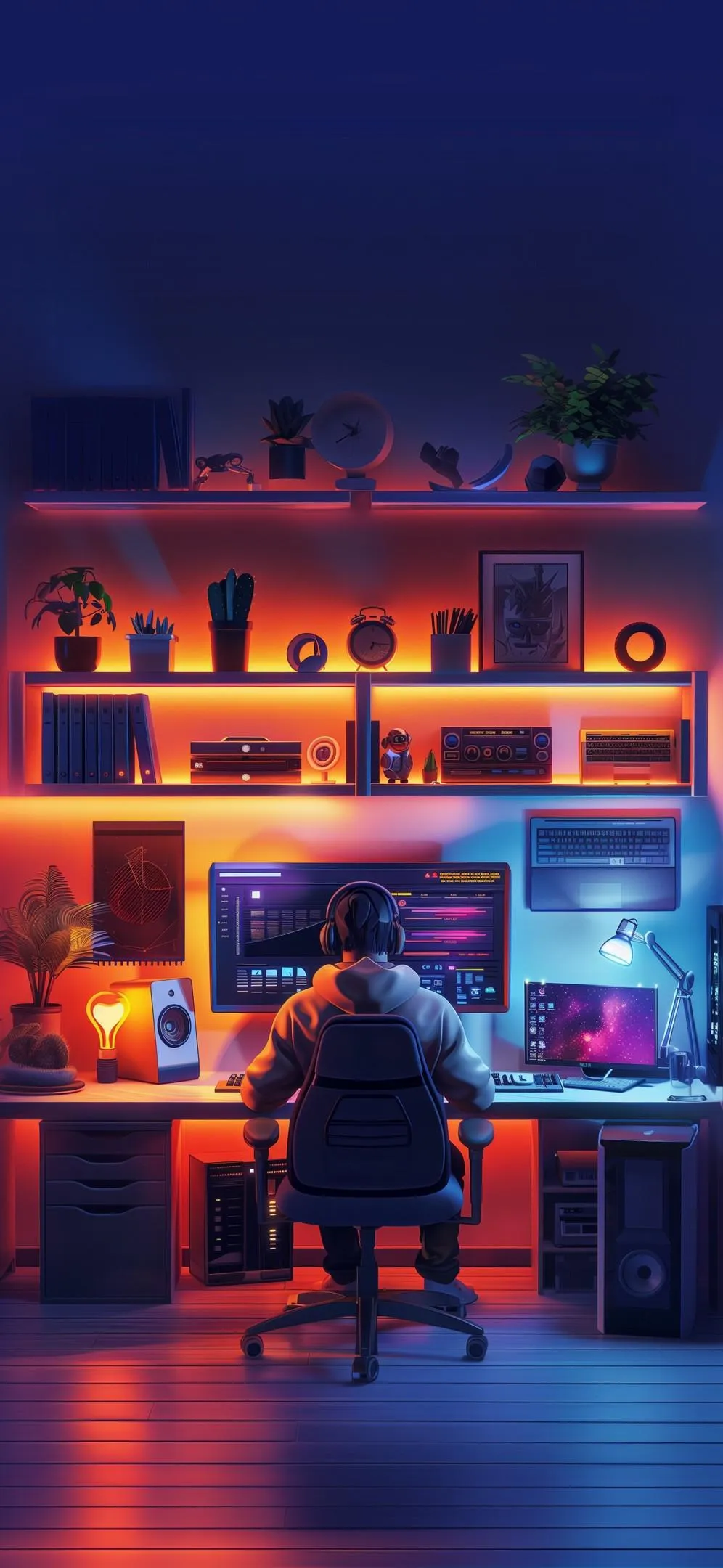 Focused Night Coding Setup with Modern LED Ambience