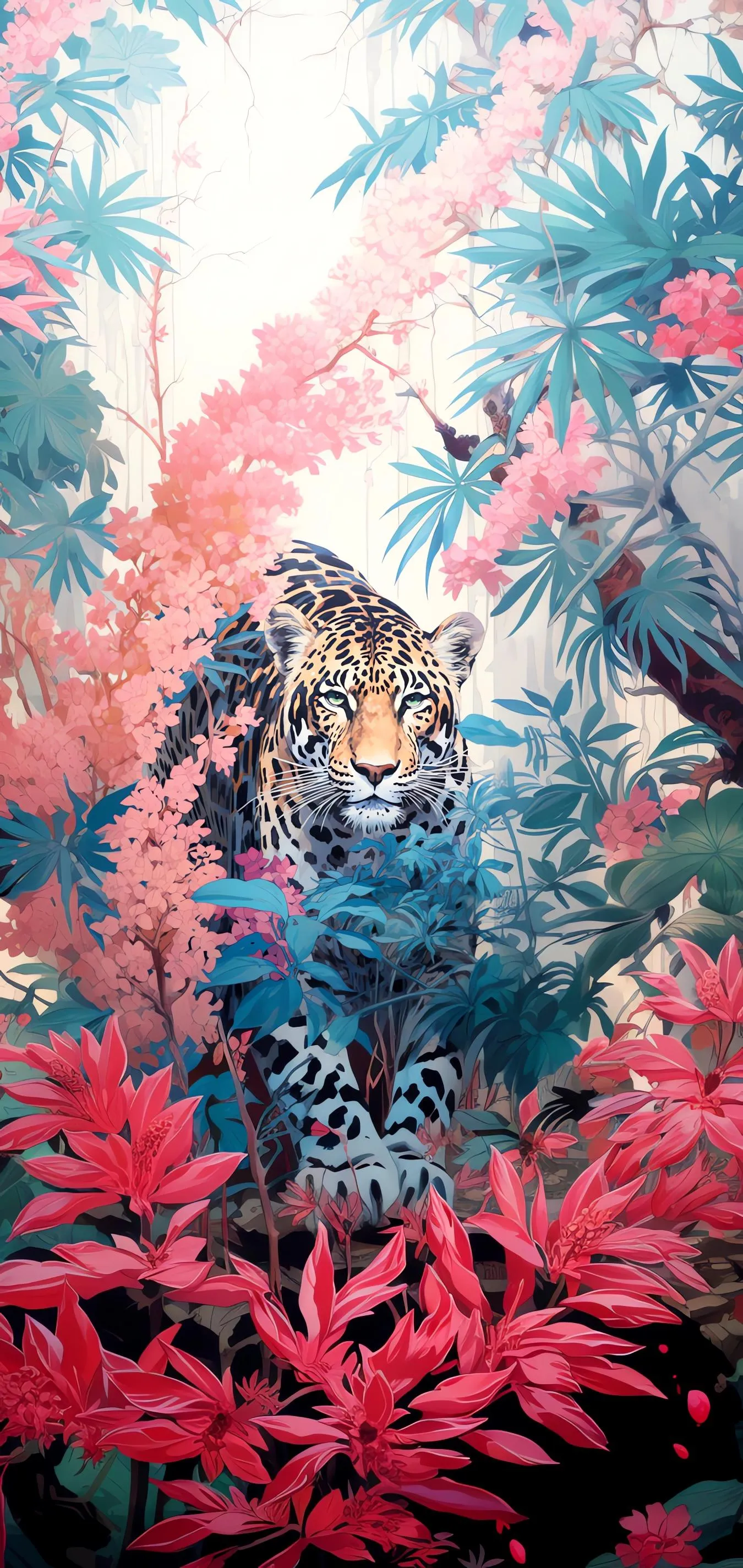 Forest Path Surrounded by Red Leaves with Tiger Wallpaper