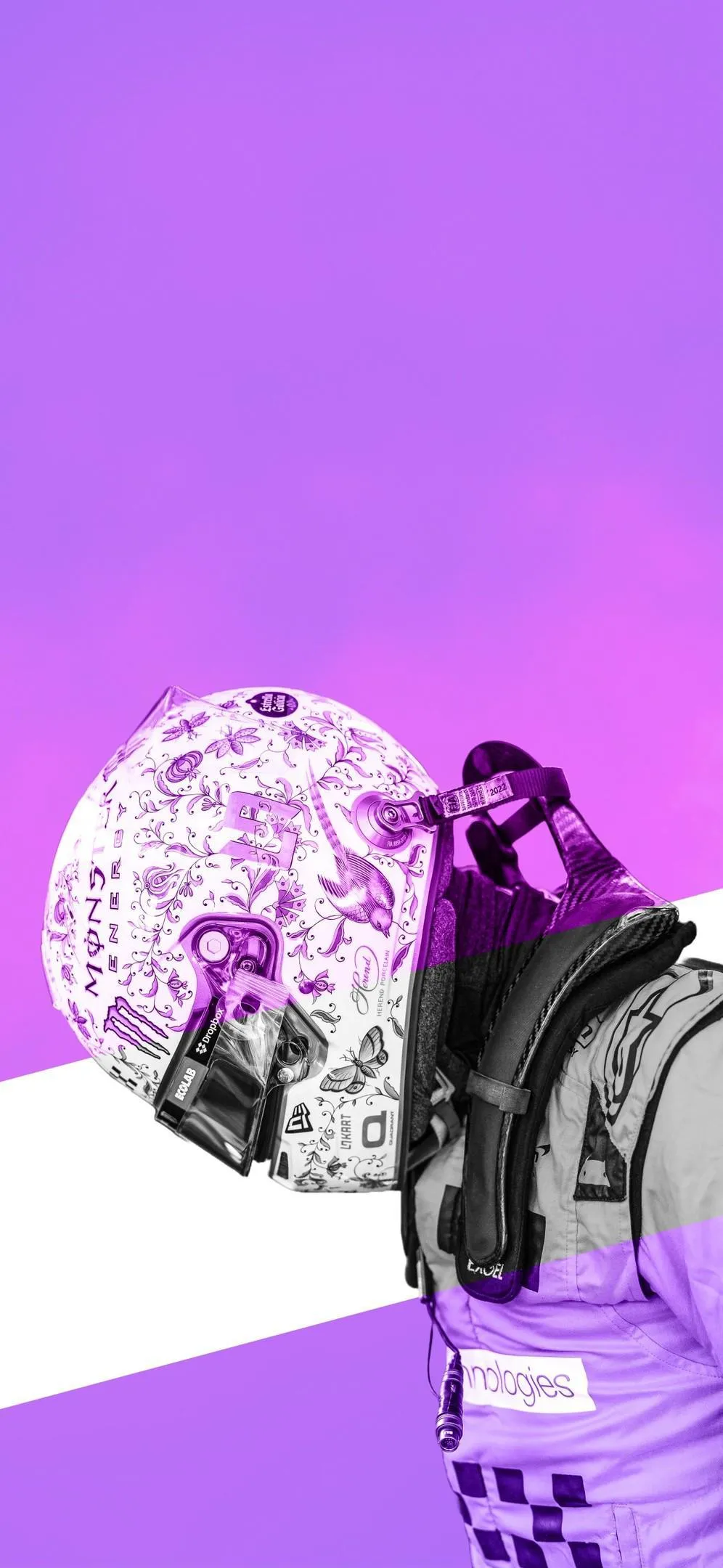 Formula Driver Focused with Artistic Helmet Design