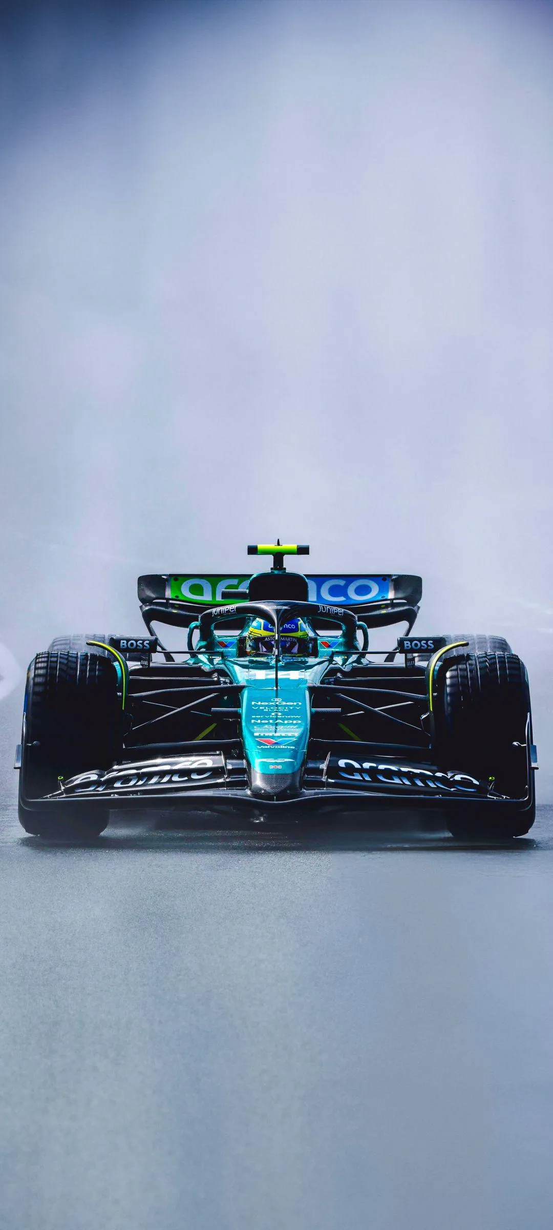 Formula One Race Car Driving at High Speed Art Wallpaper