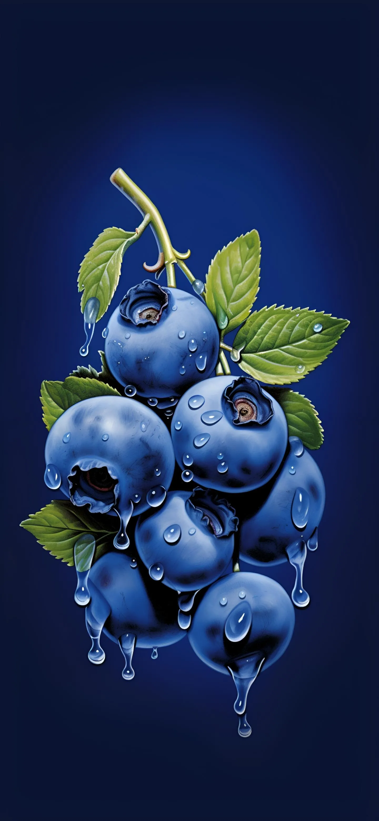 Fresh Blueberries With Green Leaves On Dark Background