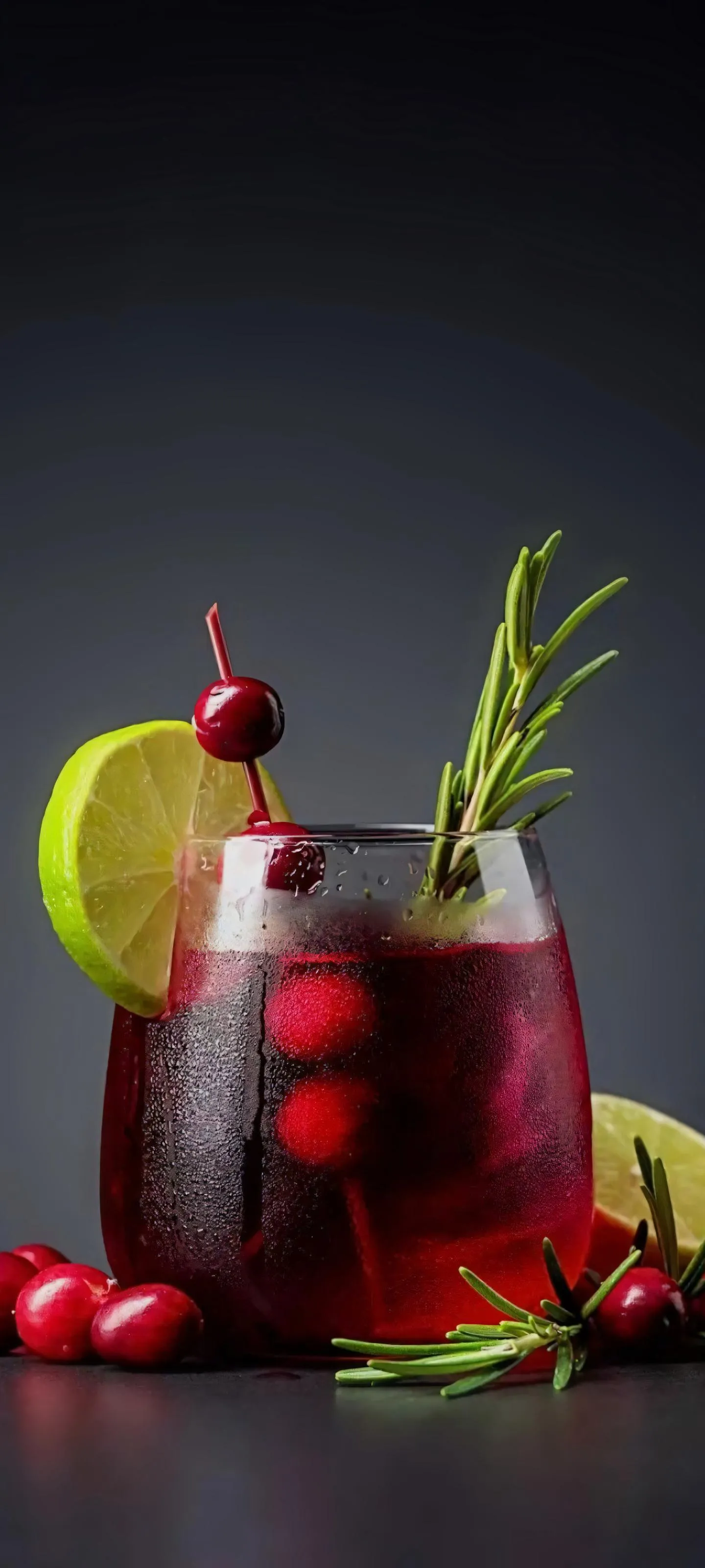 Fresh Cocktail with Lime and Berries on Grey Table Wallpaper