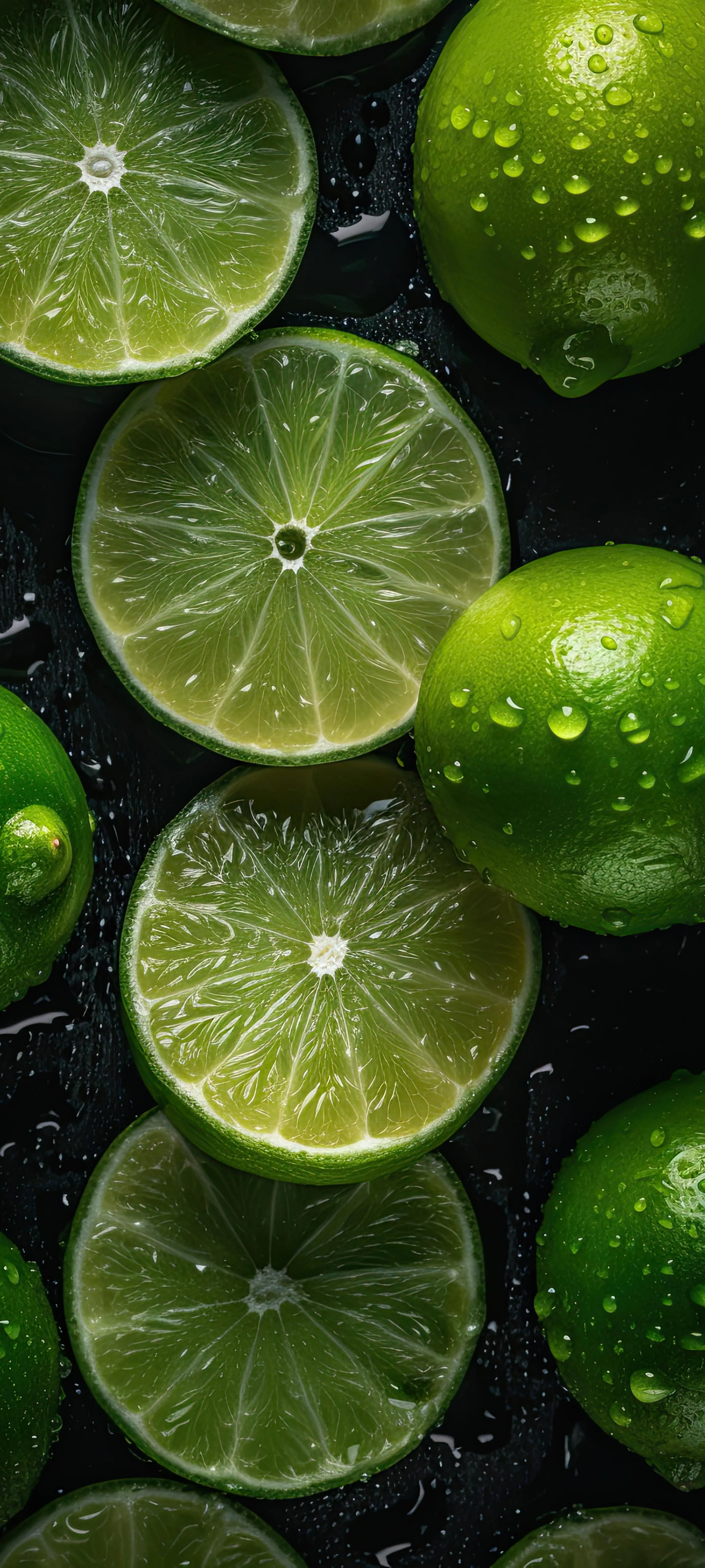 Fresh Green Lime Slices Arranged in Bright Circular Pattern