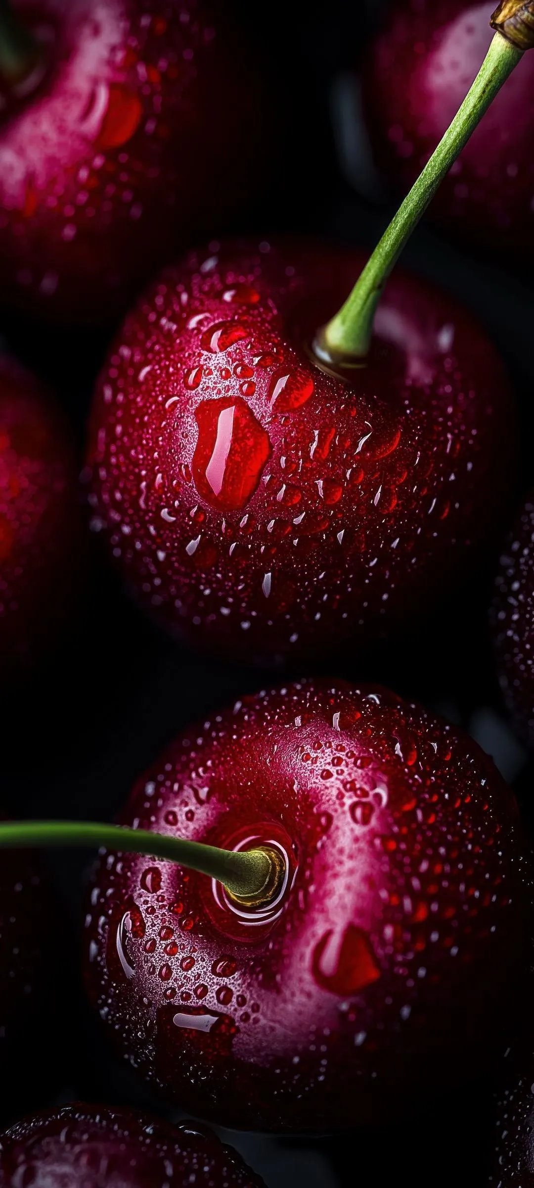 Fresh Red Cherries Close Up with Artistic Detail Wallpaper