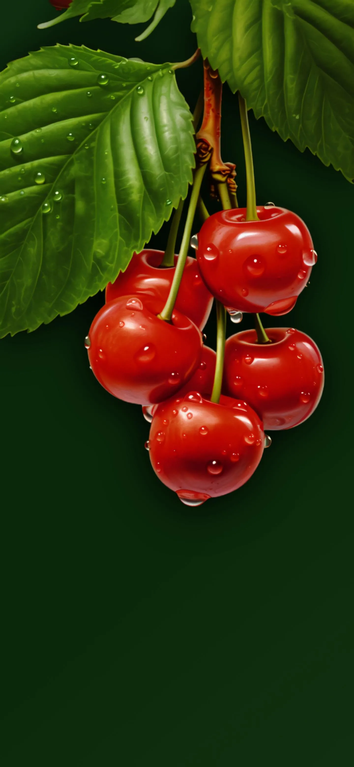 Fresh Red Cherries on Green Background Closeup Wallpaper