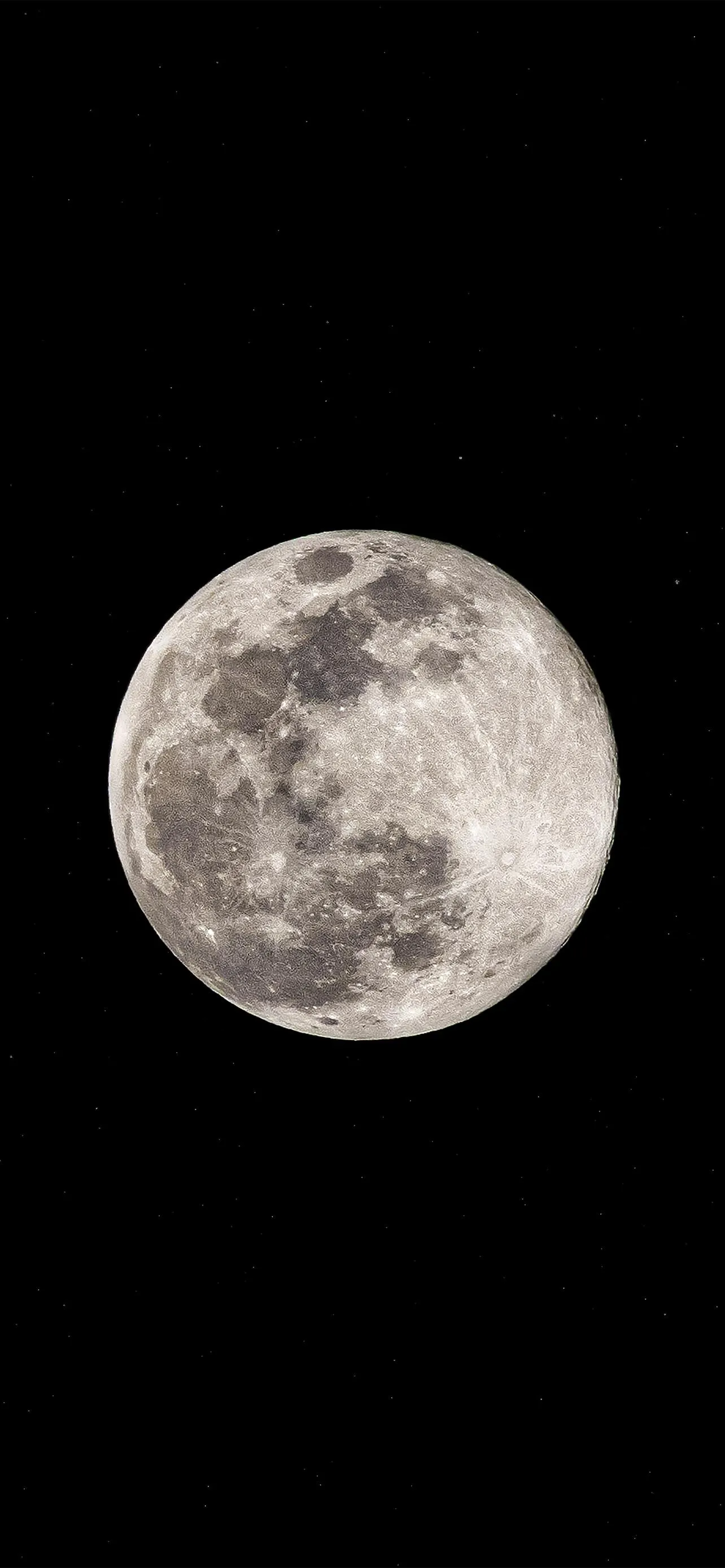 Full Moon in Black Sky with Sharp Detail and Shadow