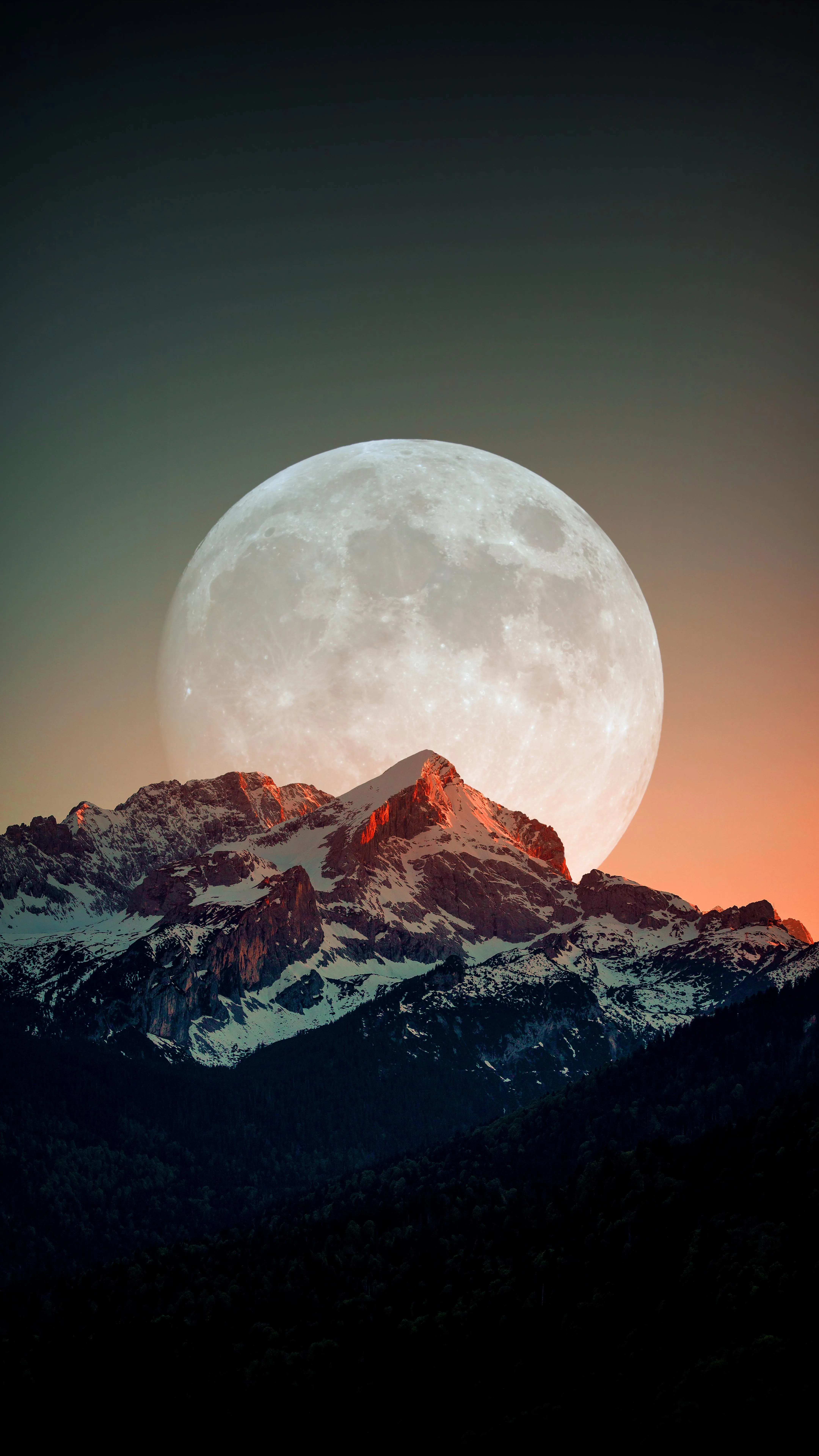 Full Moon Over Mountain Peaks for Night Sky Mobile Look