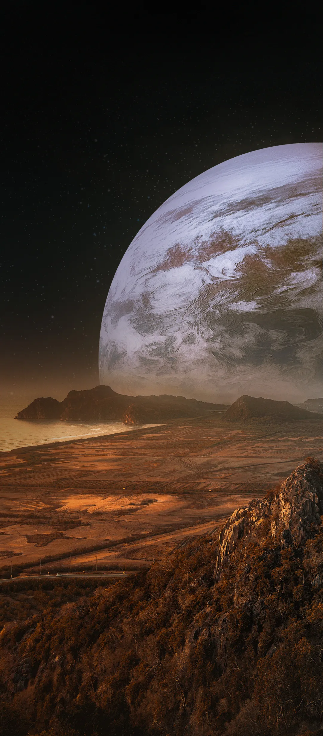 Full Moon Rising Over Field Under Night Sky Wallpaper