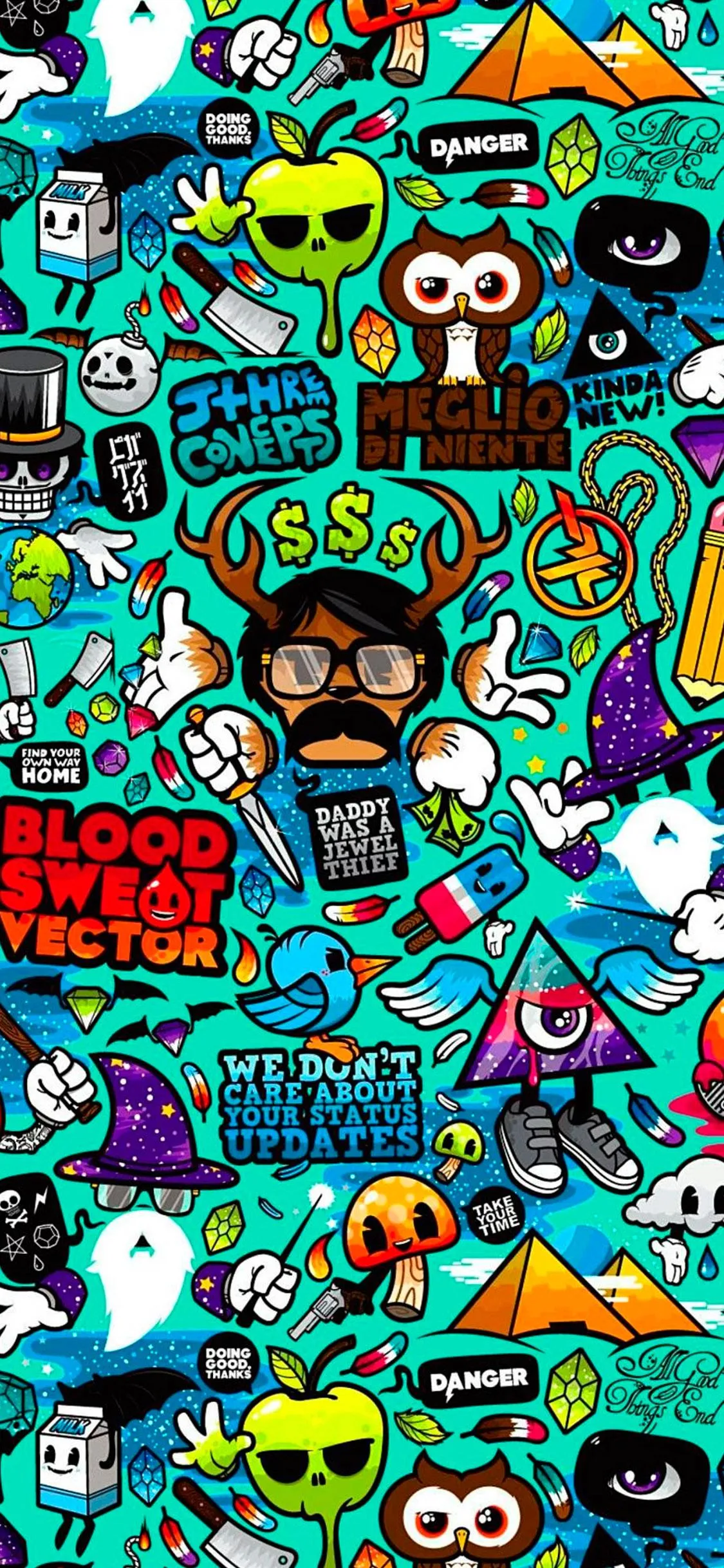 Fun Cartoon Doodle Characters in Neon Color Explosion