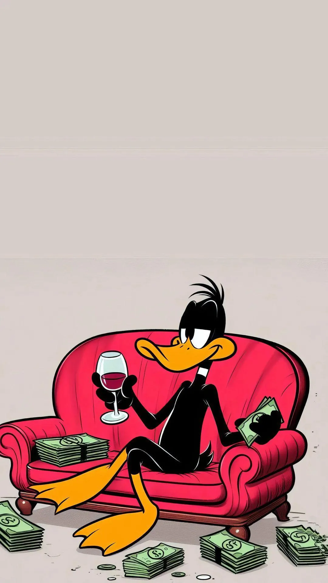 Funny Cartoon Character Relaxing on Red Chair Wallpaper