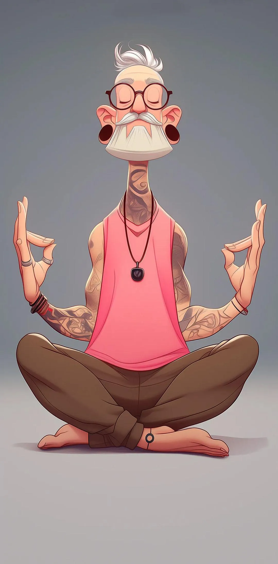 Funny Cartoon Man Meditating in Pink Background Wallpaper