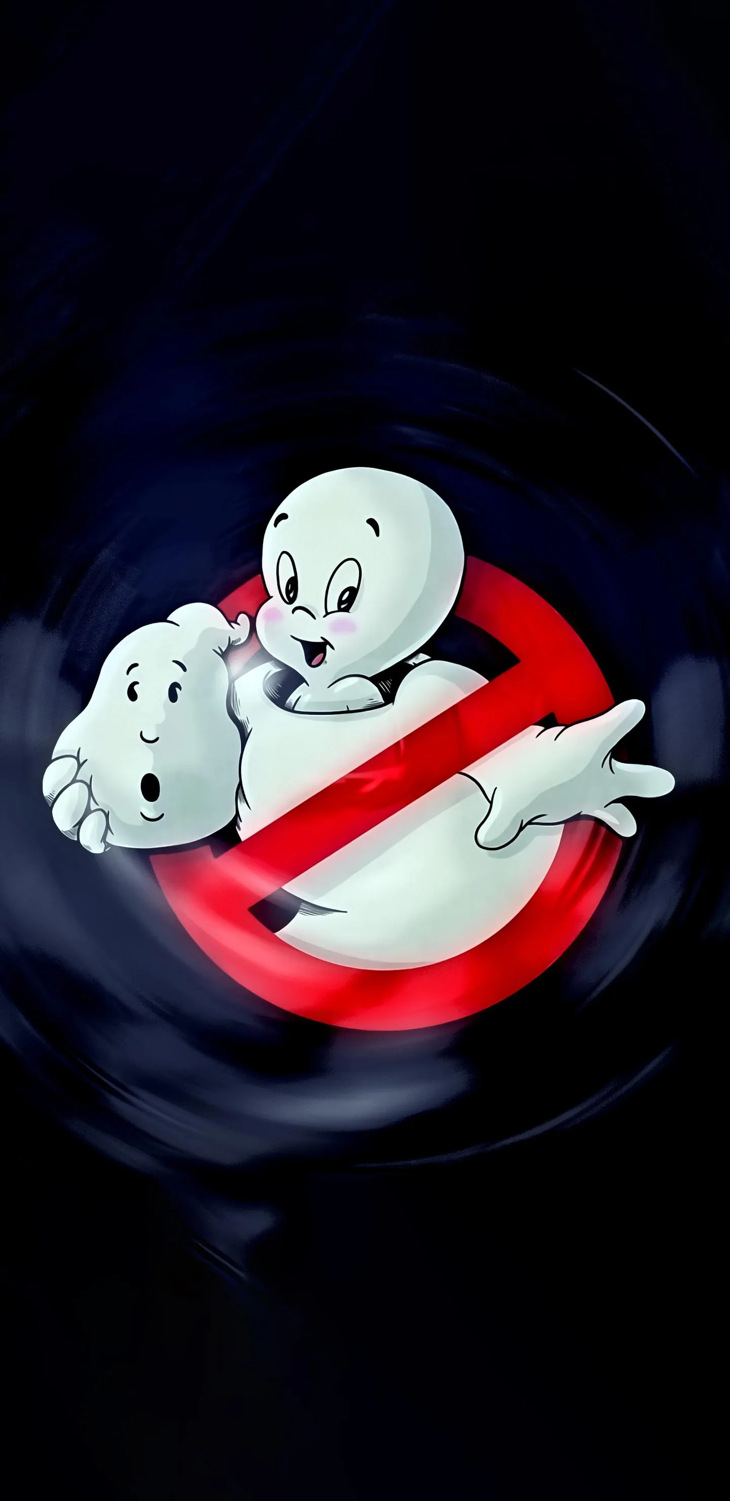 Funny Ghost Duo Floating on Black Background Wallpaper